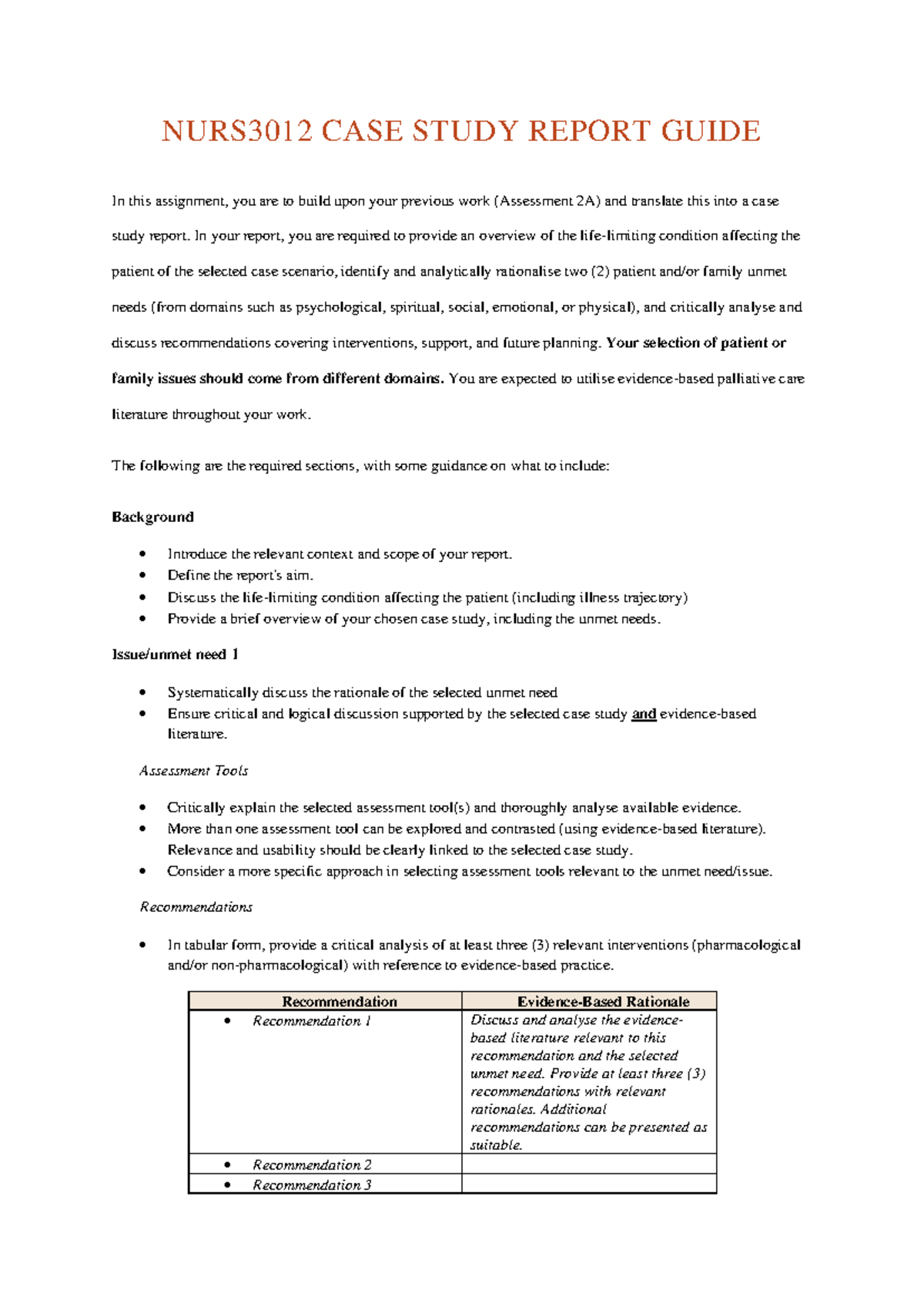 Assessment 2B Case Study Report Guide - NURS3012 CASE STUDY REPORT ...