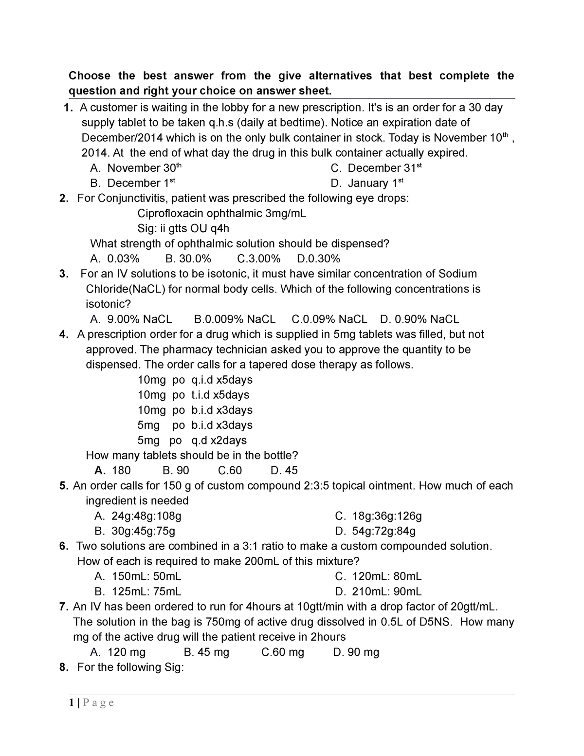 Pharmacy Practice Modules Choose The Best Answer From The Give   Thumb 1200 1553 