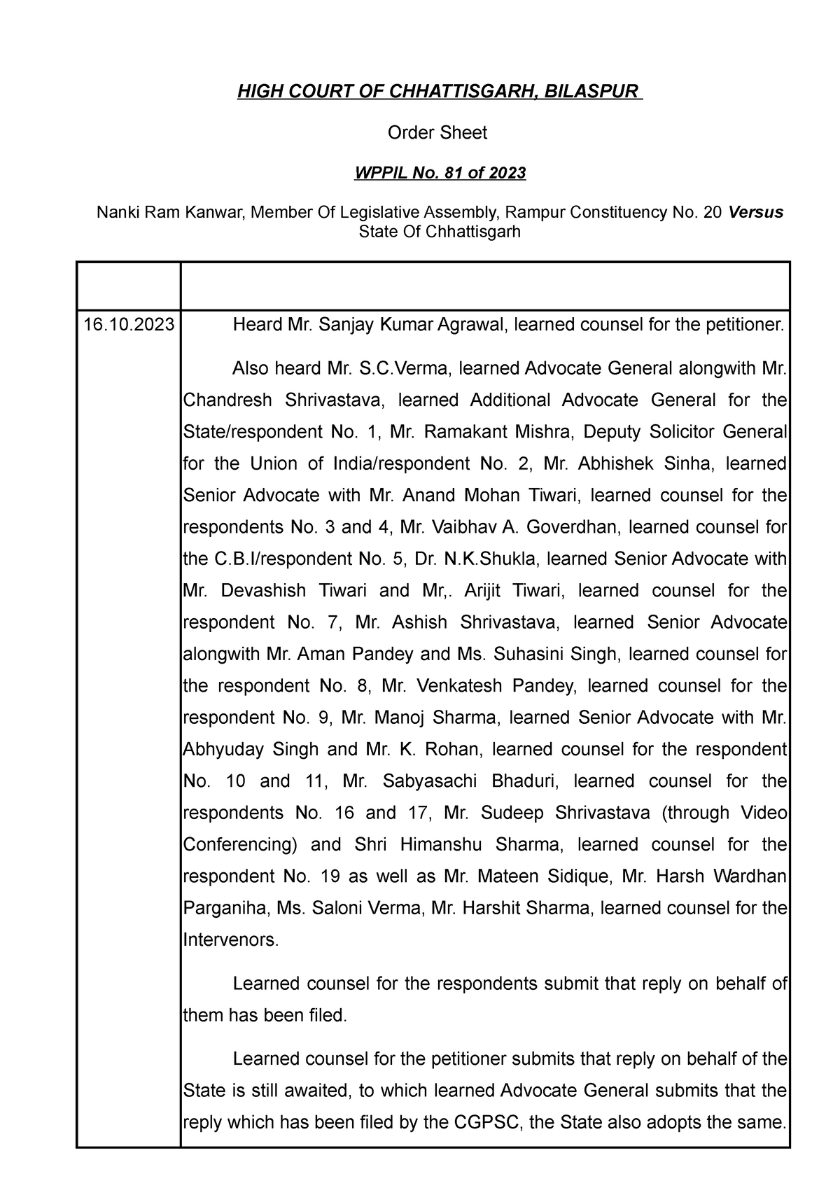 High Court Of Chhattisgarh Calendar 2025 