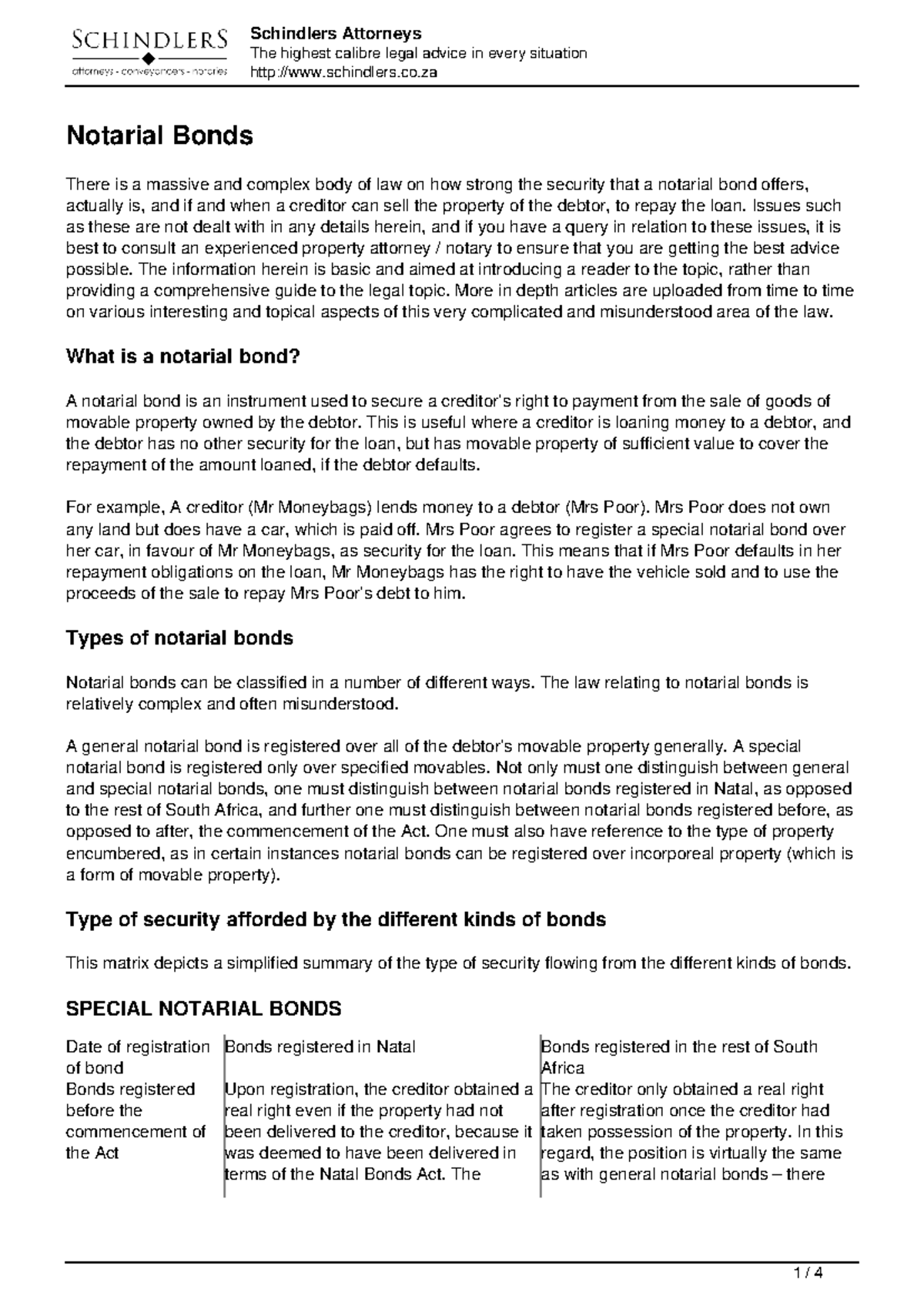 Notarial-bond - the Natal Bonds Act did not provide for the ...
