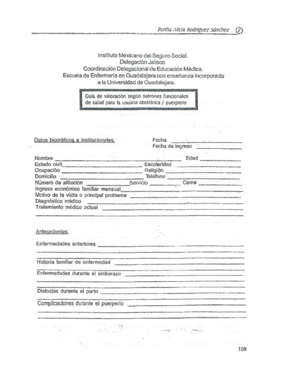 Guia de valoracion segun patrones funcionales para la usuaria