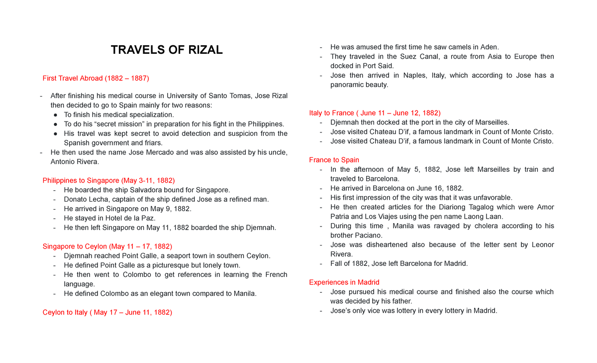 Travels-OF- Rizal - Good luck - TRAVELS OF RIZAL First Travel Abroad ...
