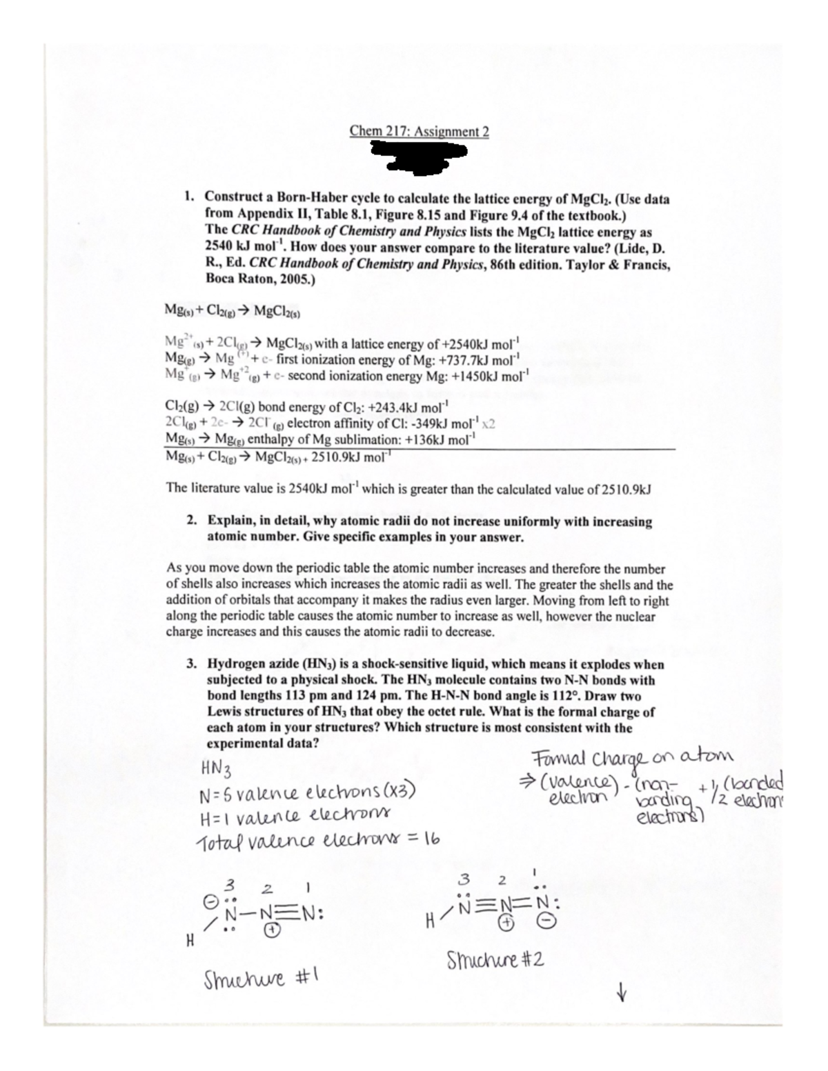 chem 218 assignment 2