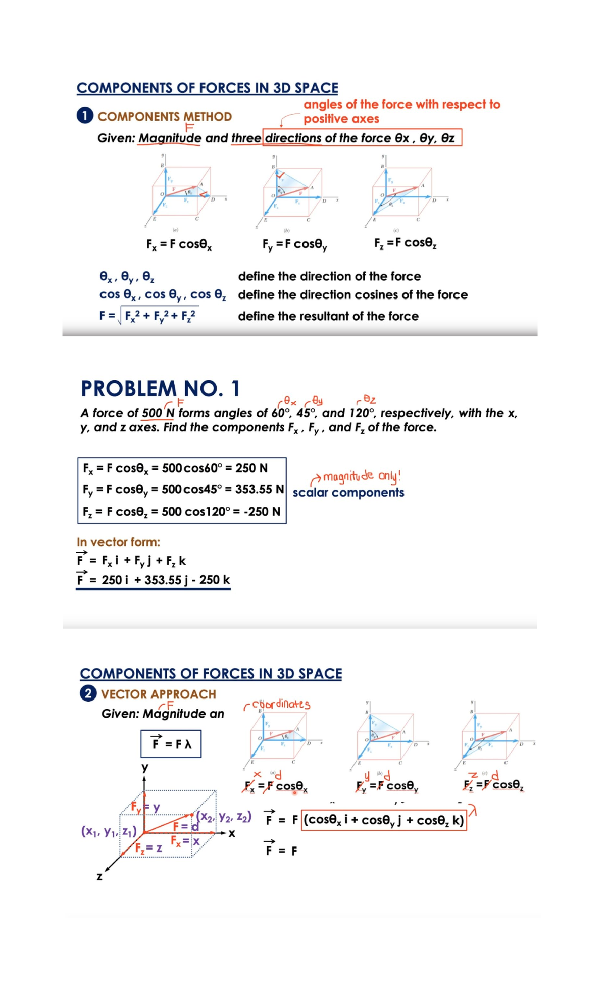 Copy of MECH 3 - sad - COMPONENTS OF FORCES IN 3D SPACE angles of the ...