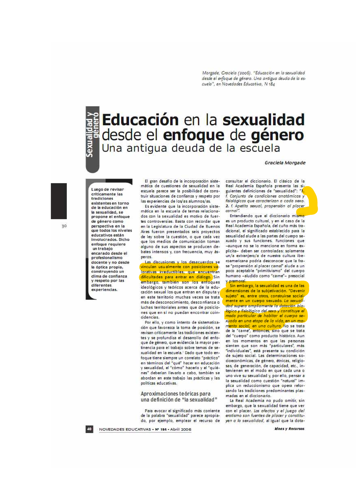 Morgade G - Sobre La Sexualidad - Educacion Sexual Integral - Studocu