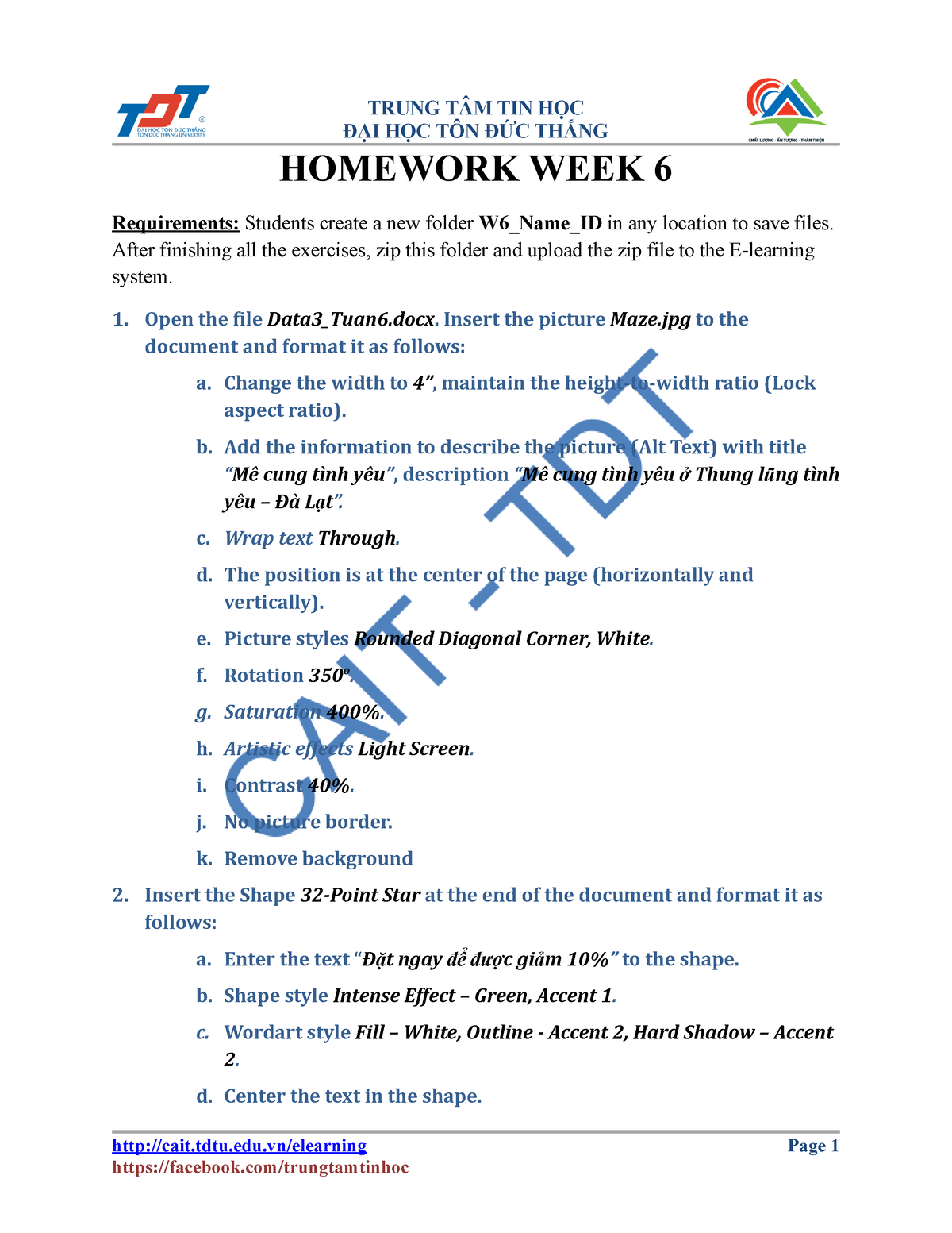 Homework Word2016 W6 - ,,,, - TRUNG TÂM TIN HỌC ĐẠI HỌC TÔN ĐỨC THẮNG ...