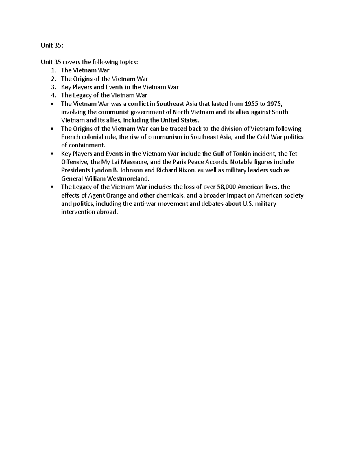 Unit 35 Notes AMH - Unit 35: Unit 35 covers the following topics: 1 ...