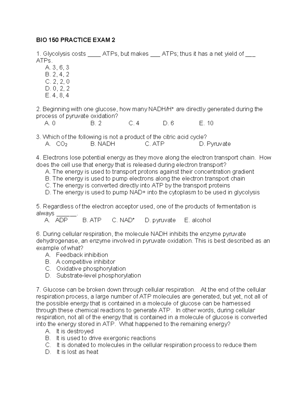 150+practice+exam+2 - practice test - BIO 150 PRACTICE EXAM 2 ...