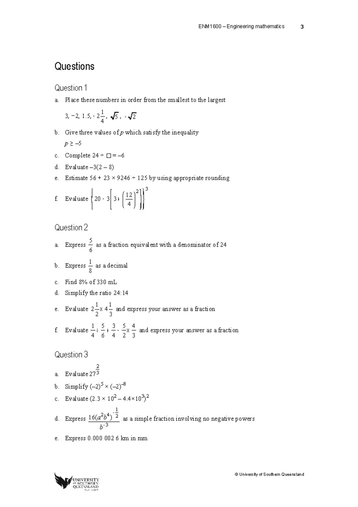 ENM1600 2013 Revision Questions - ENM1600 – Engineering mathematics 3 ...