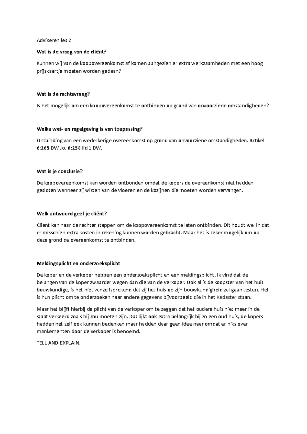 Adviseren Les 2 - Artikel 6:265 BW Jo. 6:258 Lid 1 BW. Wat Is Je Conclusie? De Koopovereenkomst ...