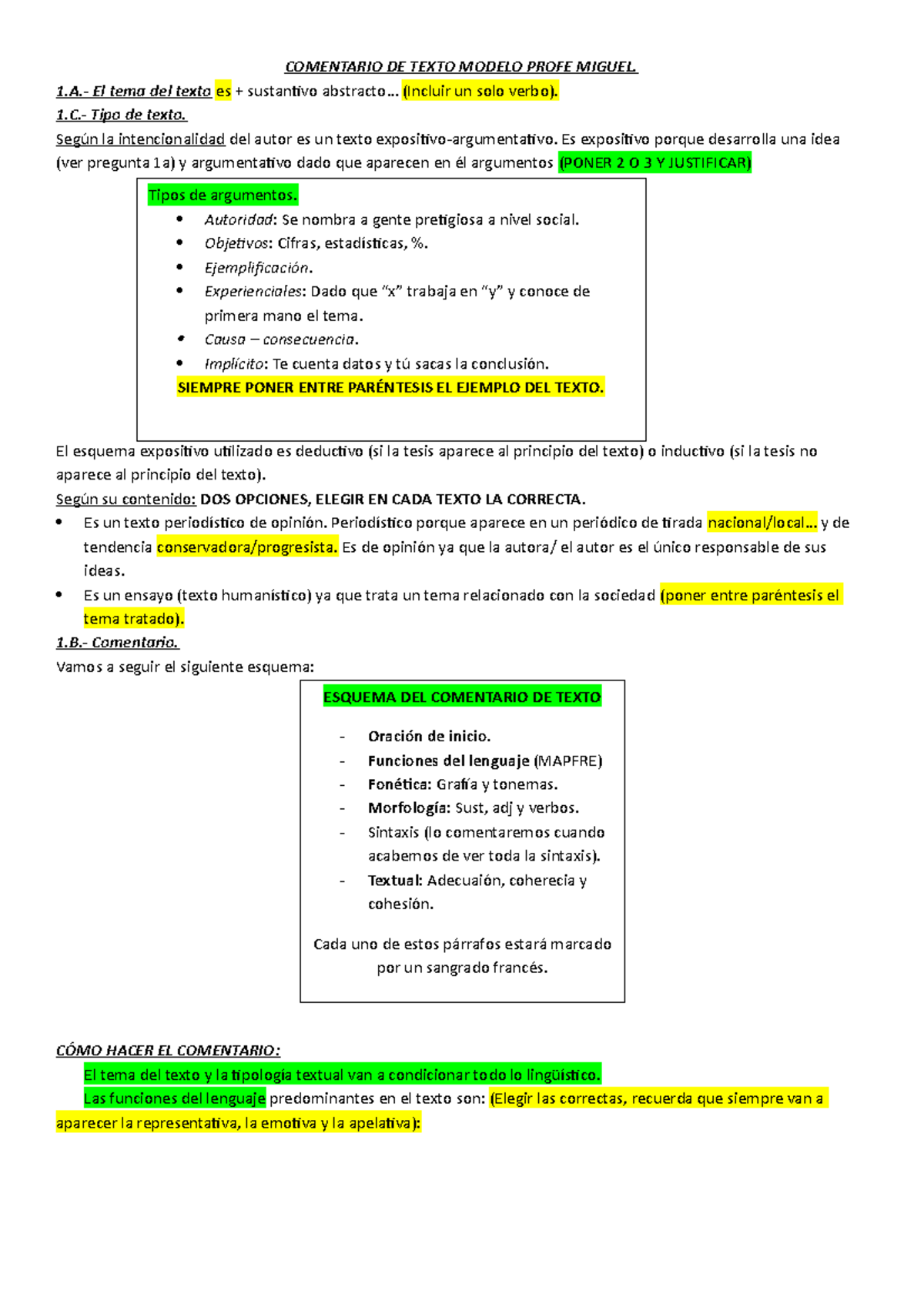 Apuntes De Comentario De Texto 2º De Bachillerato Comentario De Texto Modelo Profe Miguel 1 3659