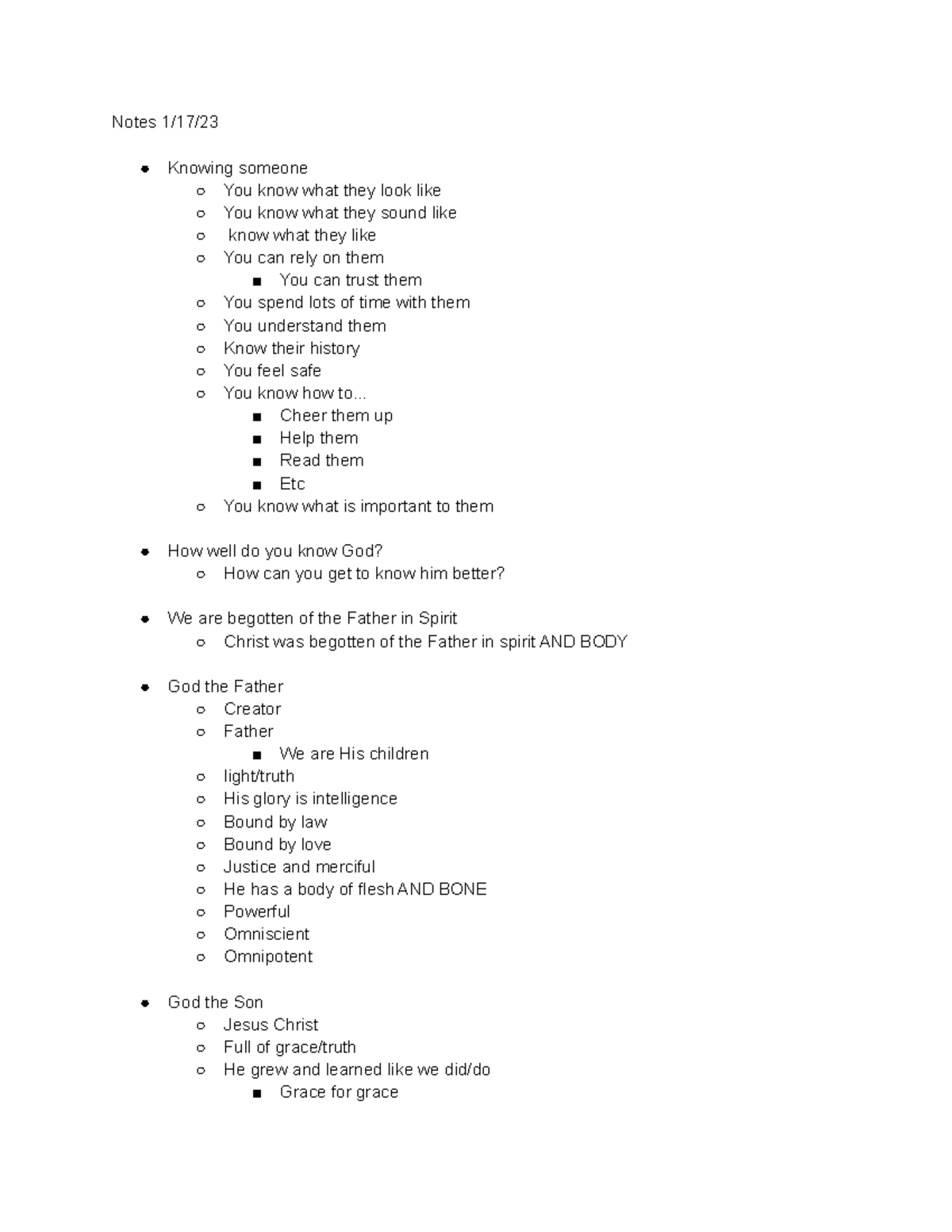 Notes 1 17 23 - Notes 1/17/ Knowing someone You know what they look ...