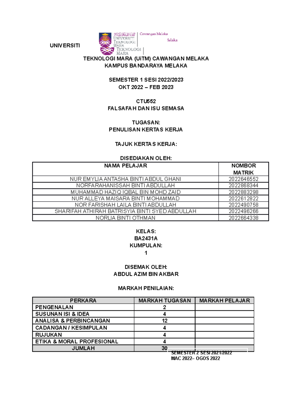 Kertas Kerja Ctu Ctu Punya Assignment Universiti Teknologi Mara Uitm Cawangan Melaka Kertas Kerja Ctu Ctu Punya Assignment Universiti Teknologi Mara Uitm Cawangan Melaka
