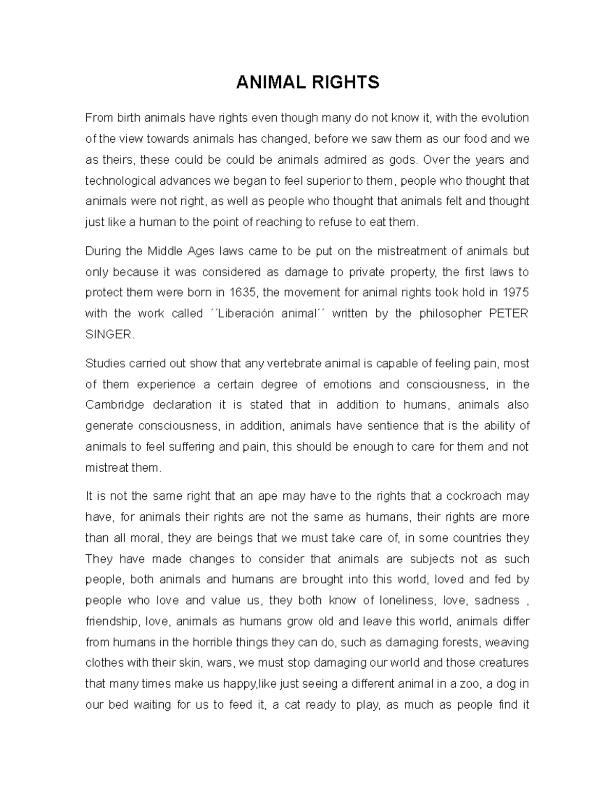 Animal rights - ANIMAL RIGHTS From birth animals have rights even ...
