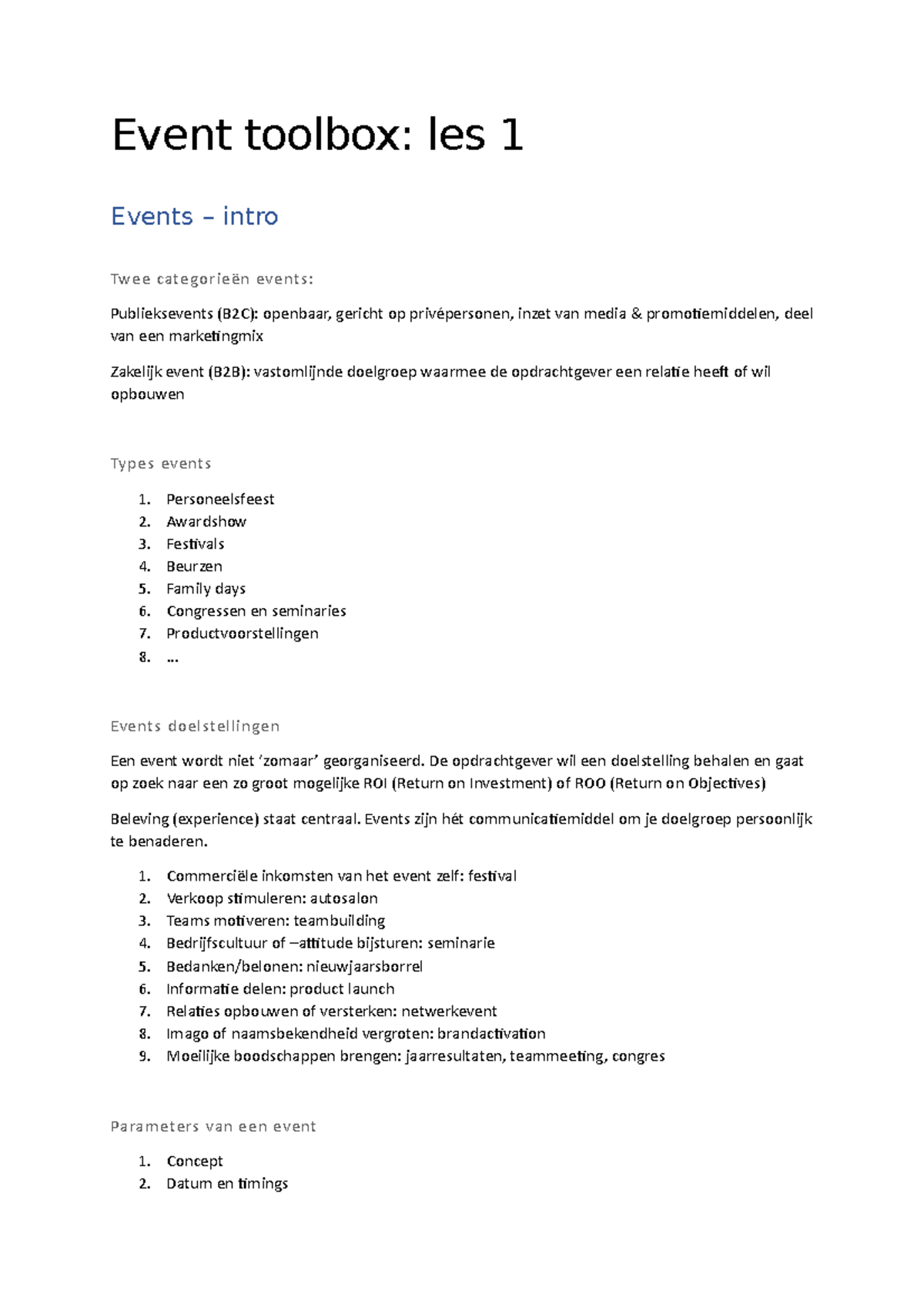 Event toolbox volledige samenvatting - Event toolbox: les 1 Events ...
