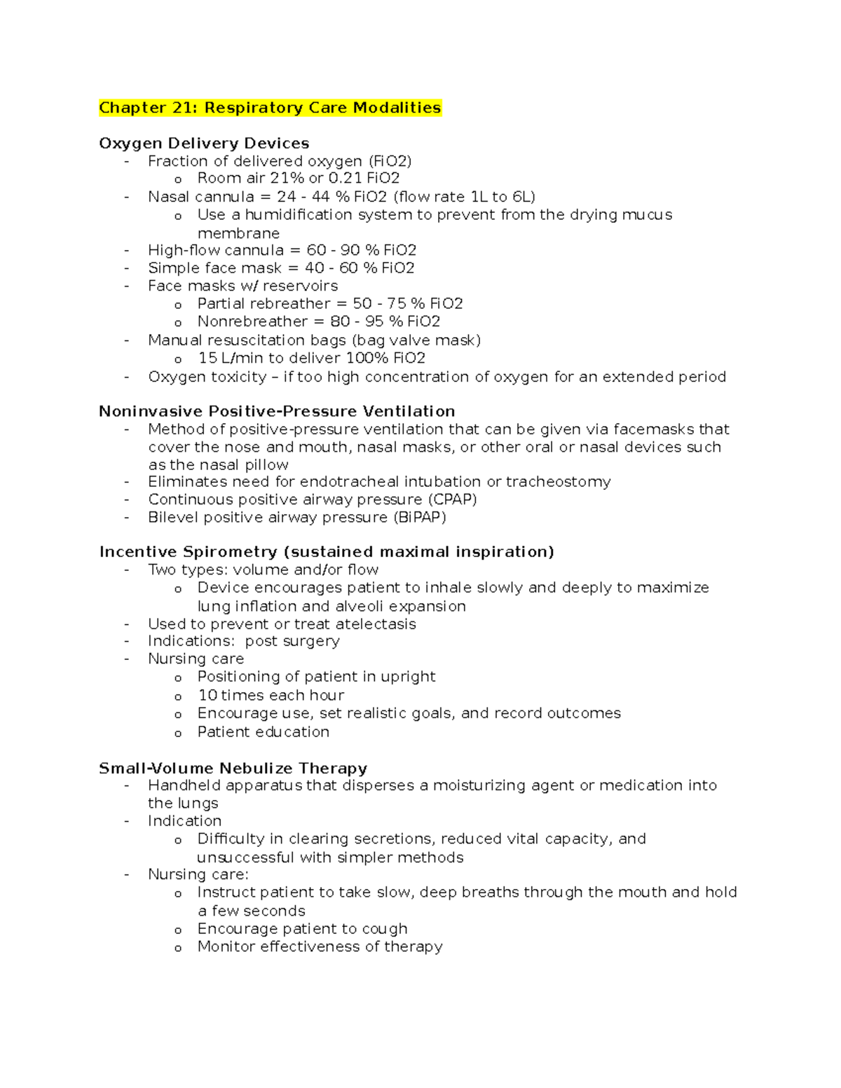 Chapter 21: Respiratory Care Modalities - Chapter 21: Respiratory Care ...