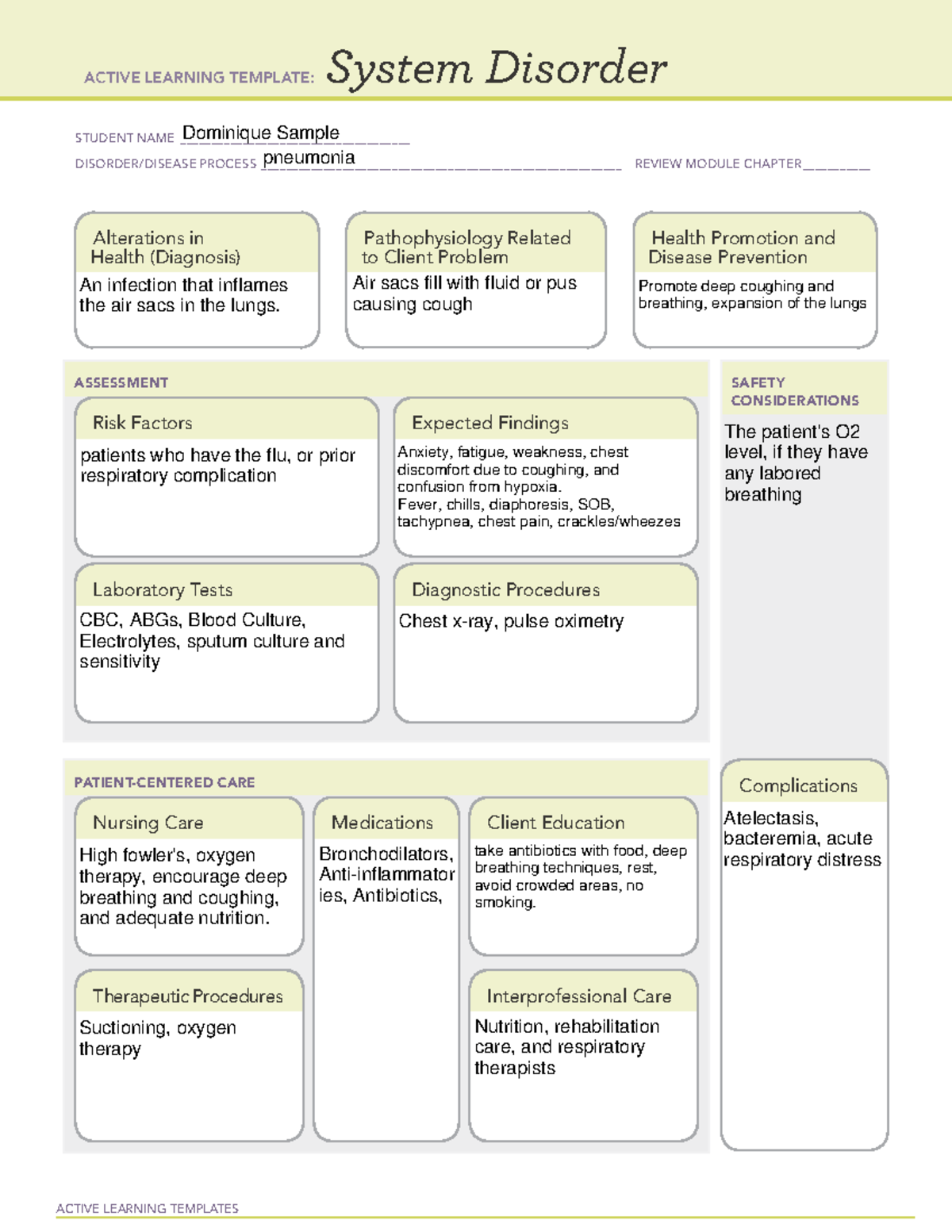 Pneumonia System Disorder - Active Learning Templates System Disorder 