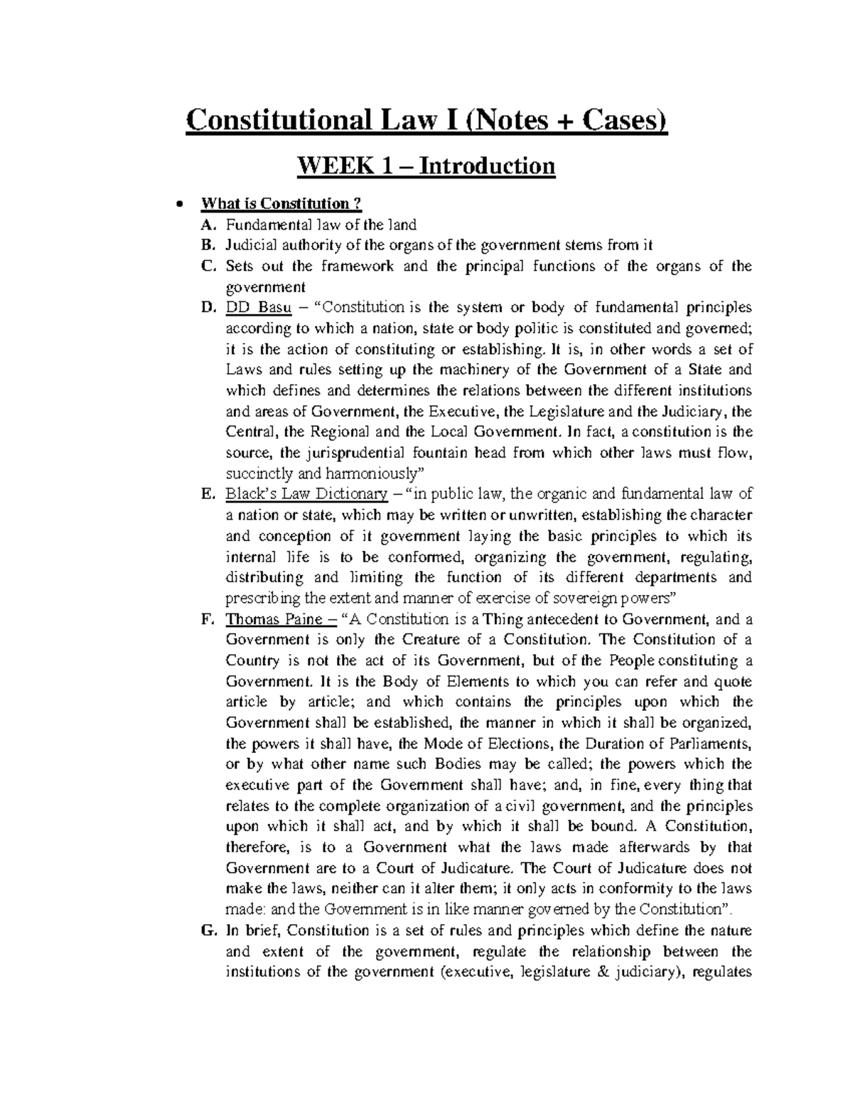 Constitutional Law I Case Briefs Constitutional Law I (Notes + Cases