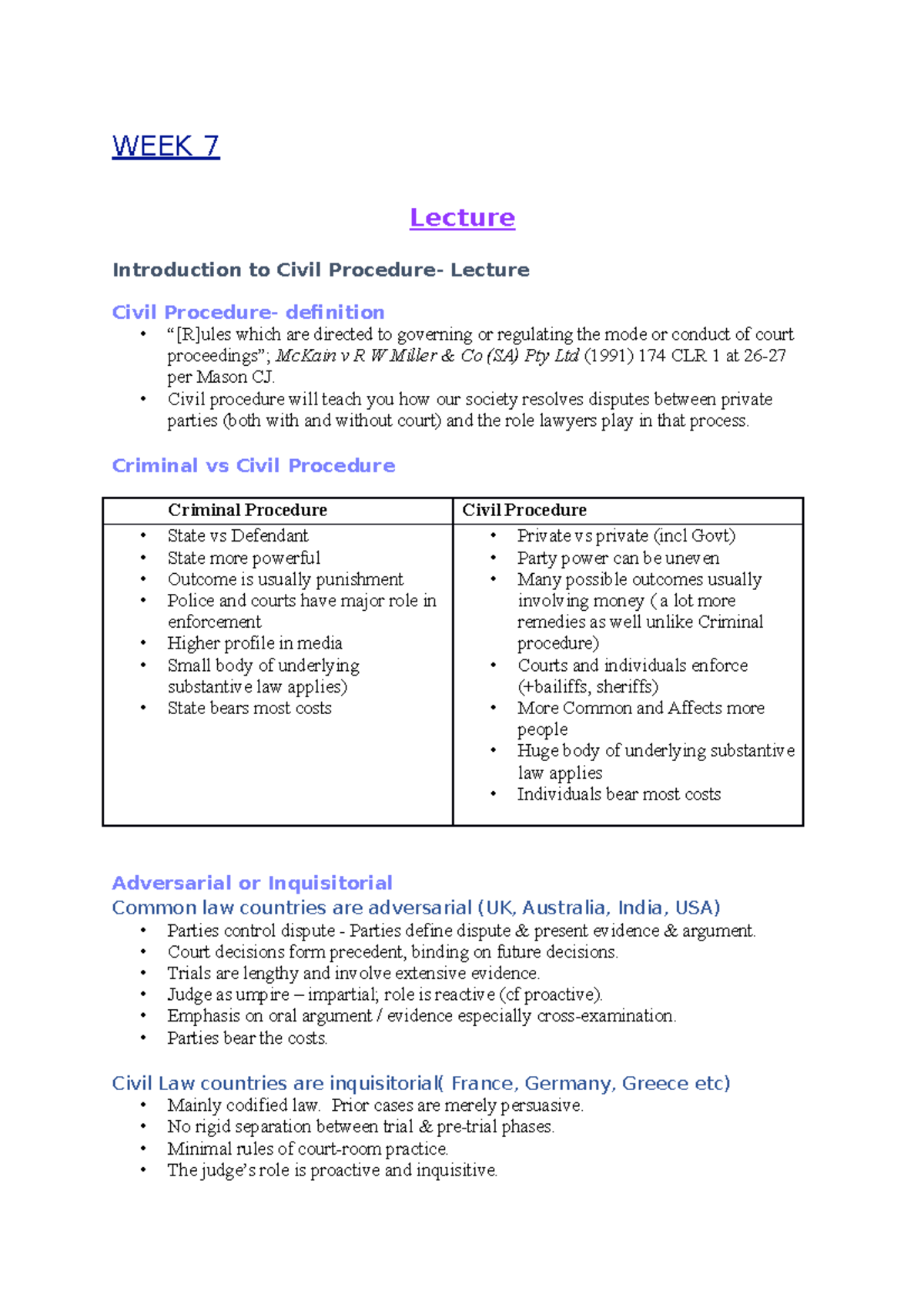 WEEK 7- introduction to civil procedure lecture - WEEK 7 Lecture ...