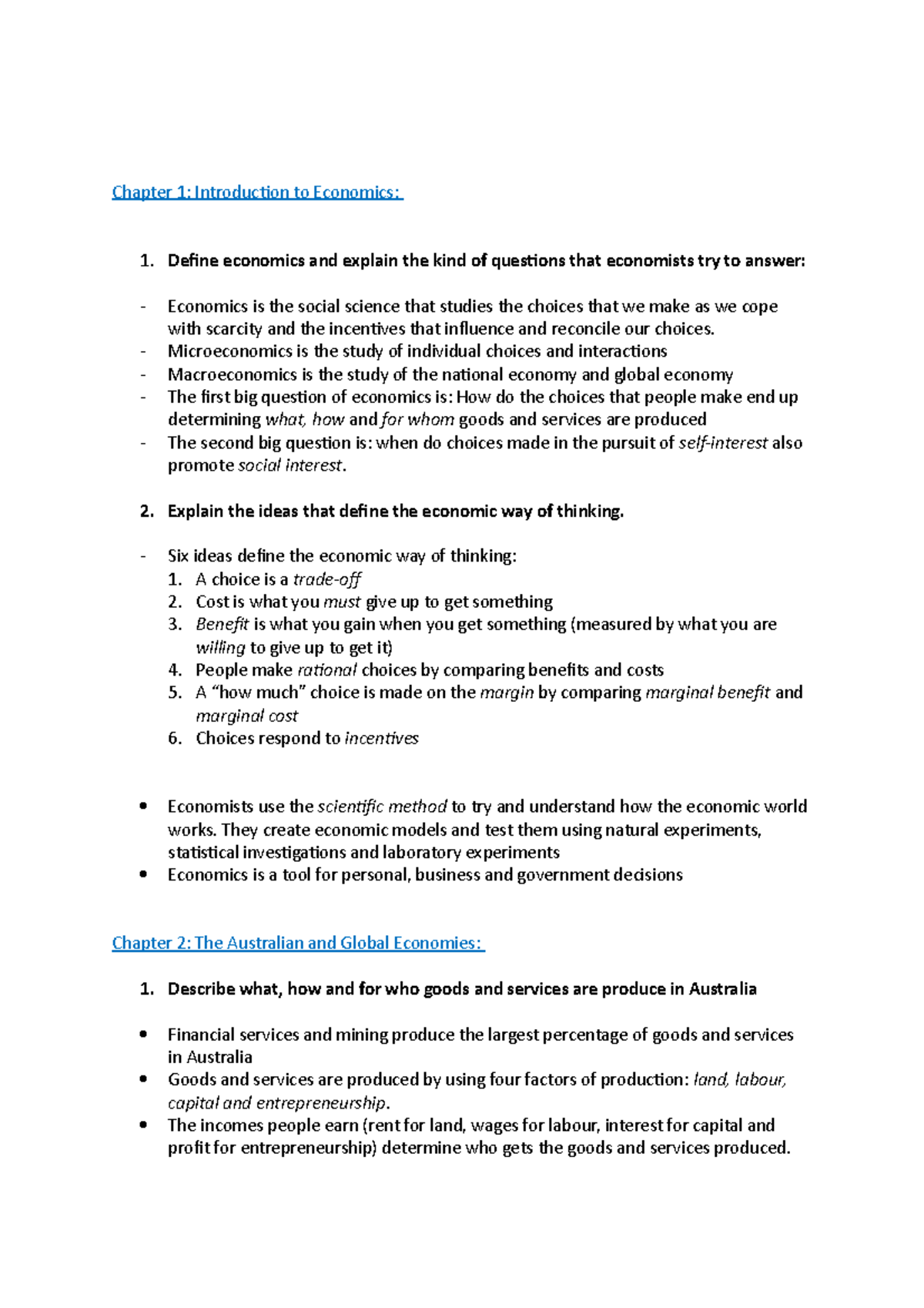Microeconomics Summary Notes - Chapter 1: Introduction to Economics ...