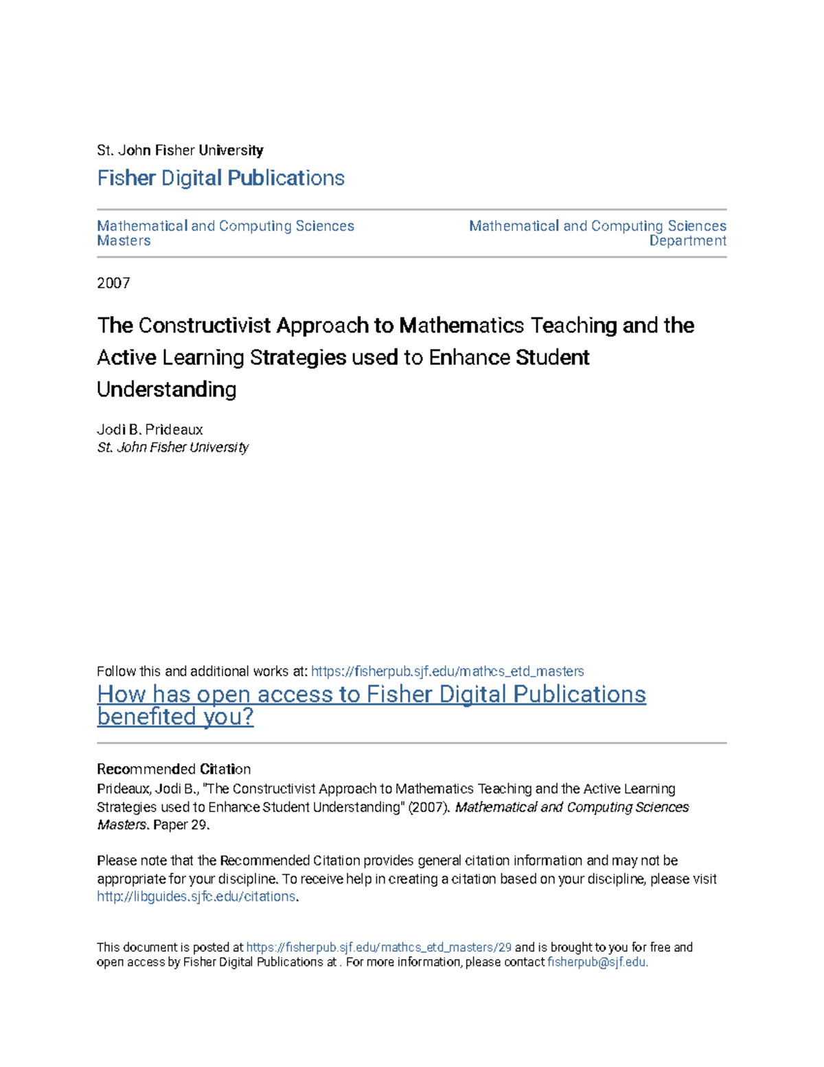The Constructivist Approach to Mathematics Teaching and the Activ - St ...
