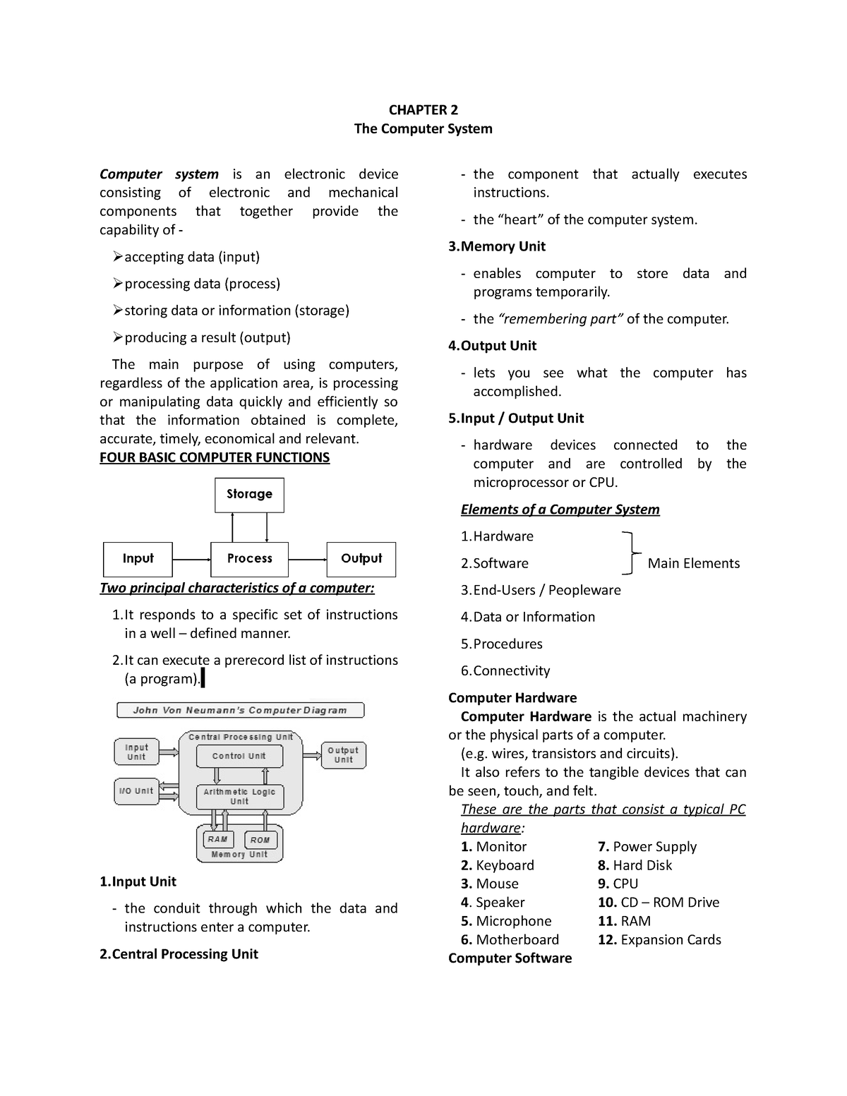 Fundamental - Chapter 2 - CHAPTER 2 The Computer System Computer System ...