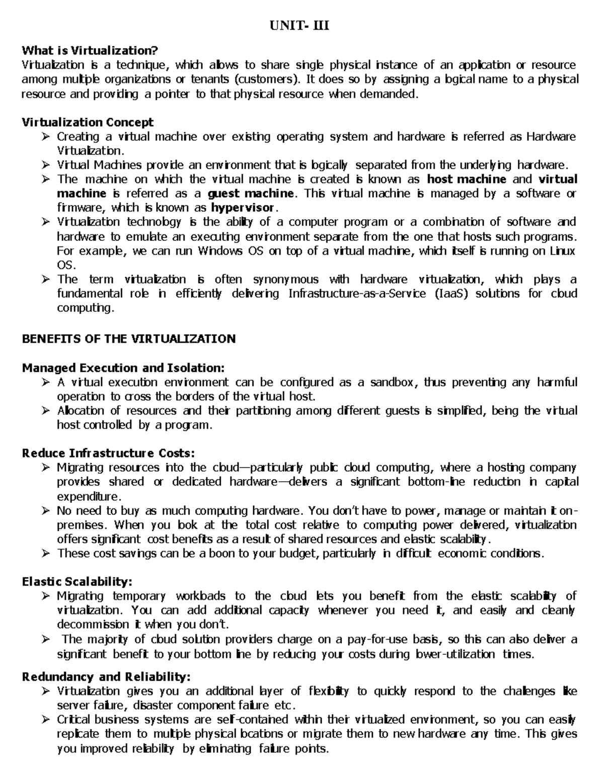 UNIT-III- Notes - UNIT- III What is Virtualization? Virtualization is a ...