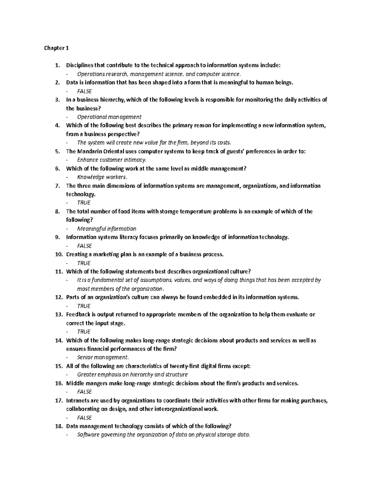 MIS Midterm Test 1 Ch.1,2,3,5 - Chapter 1 Disciplines that contribute ...