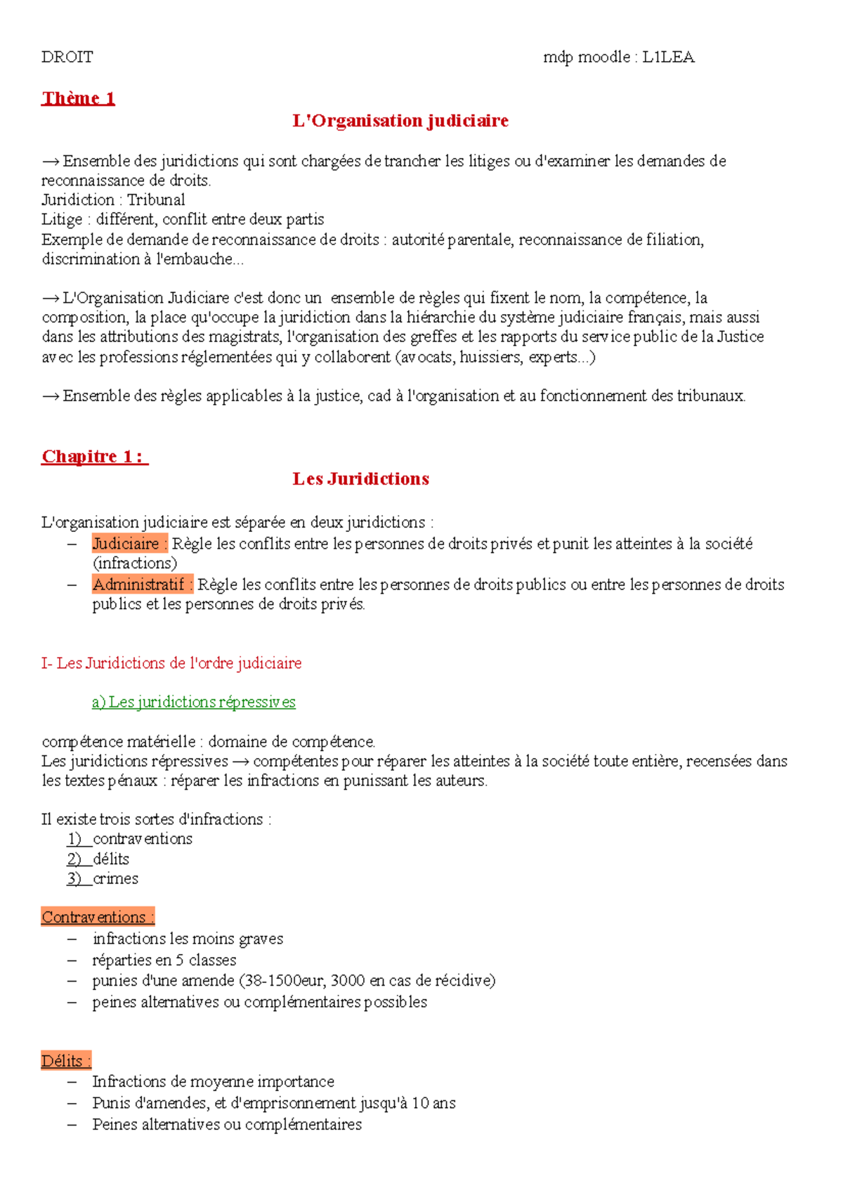 Droit lea - Notes de cours 1 - DROIT mdp moodle : L1LEA Thème 1 L ...