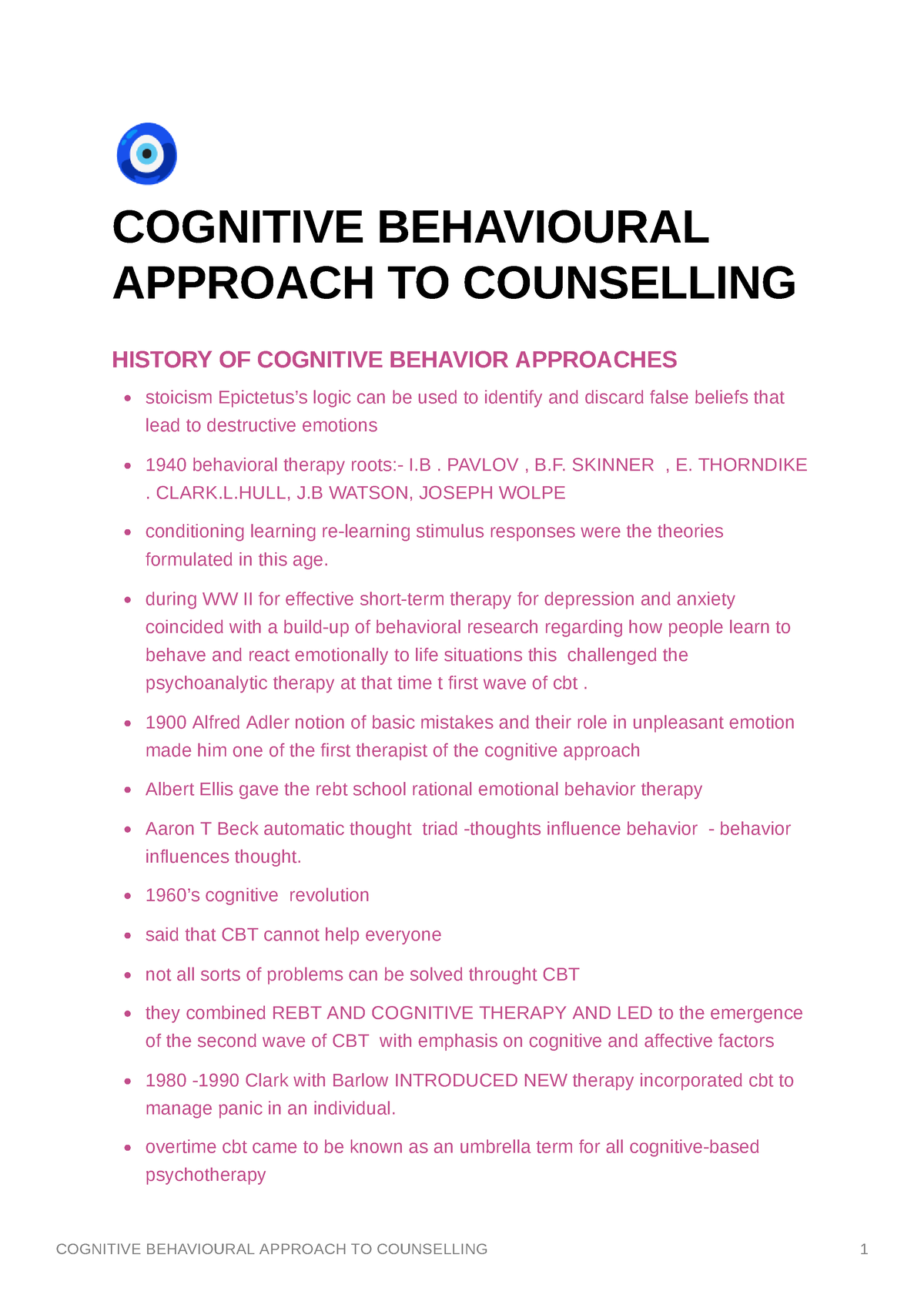 Cognitive Behavioural Approach TO Counselling - COGNITIVE BEHAVIOURAL ...