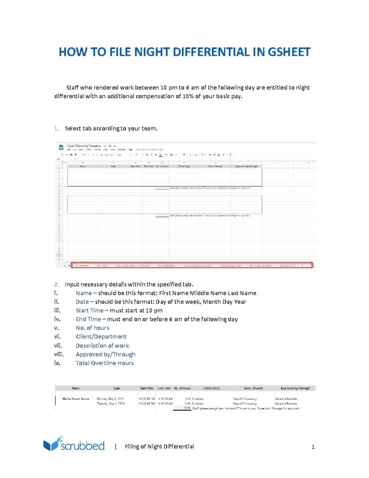 Filing of Night Differential Instructions Filing of Night