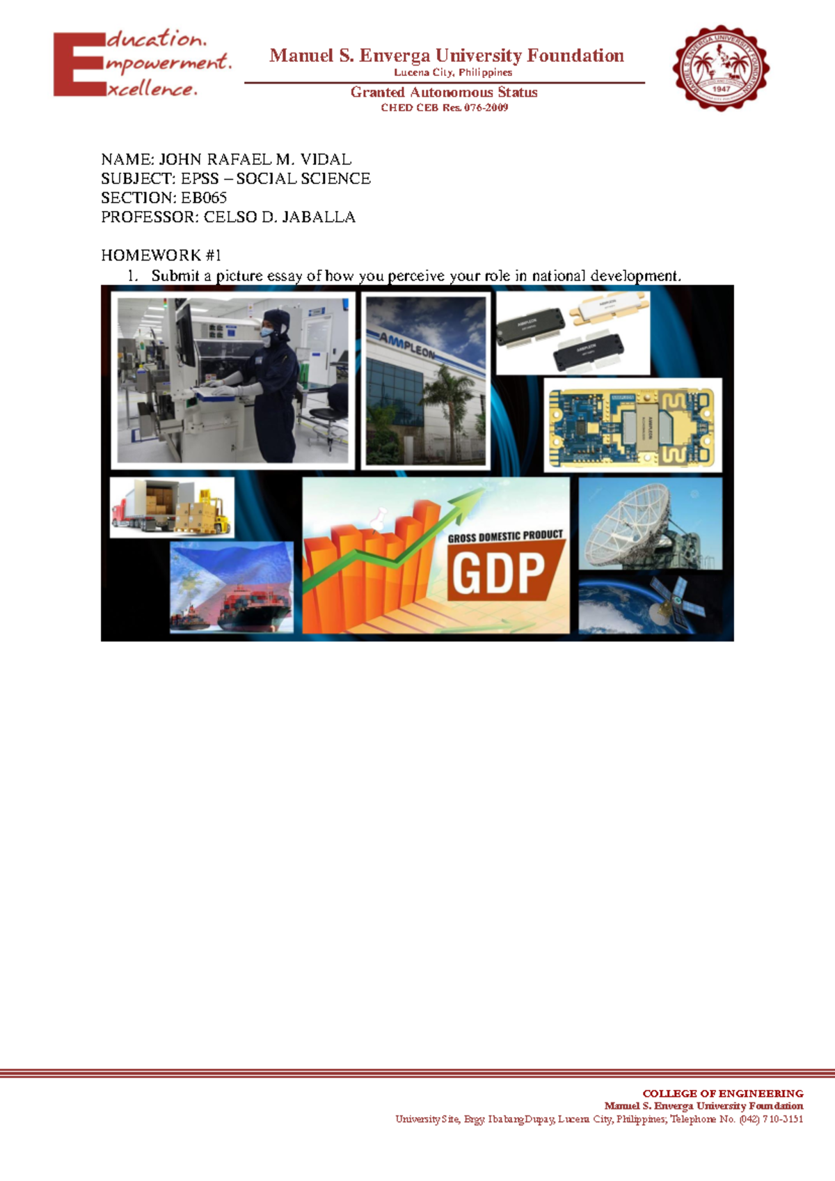 EPSS Social Science Homework 1 - COLLEGE OF ENGINEERING Manuel S ...