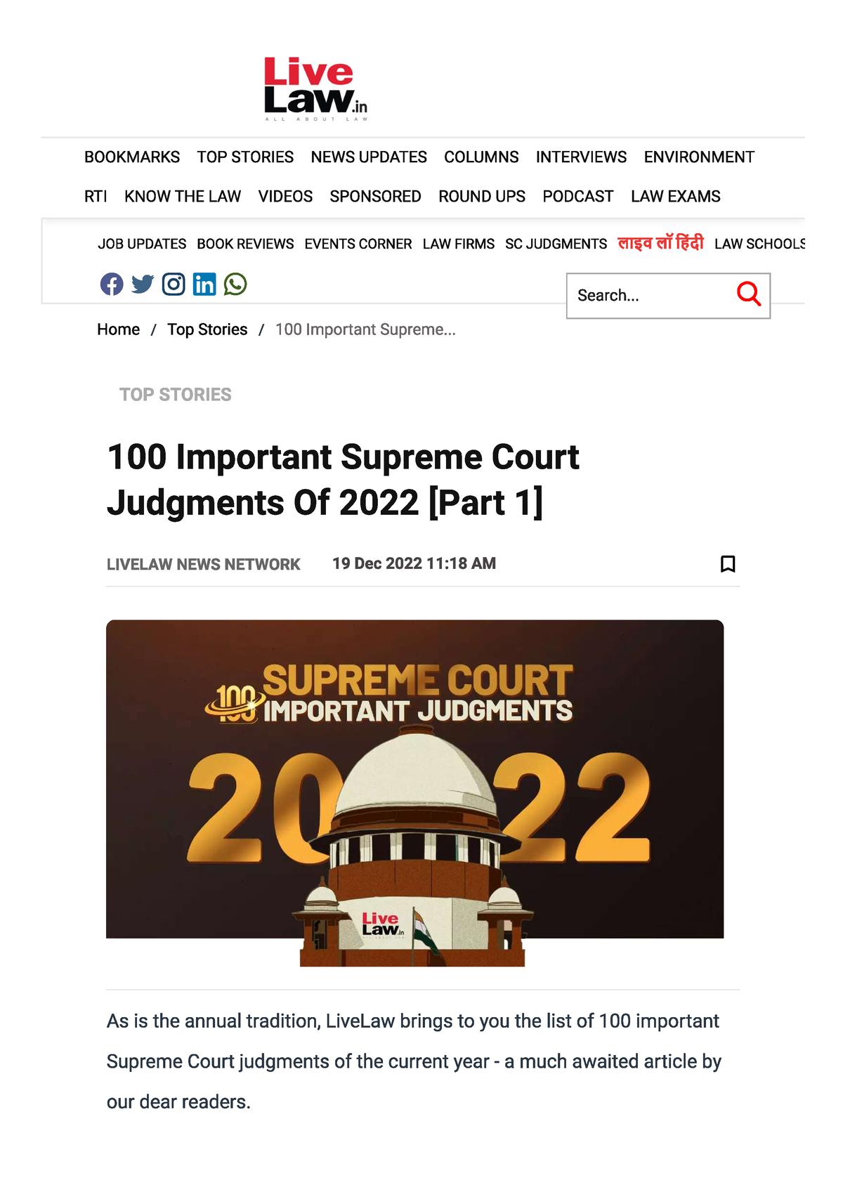 100 Most Imp Judgements Of 2022- Part 1 - Bachlor Of Law - Studocu