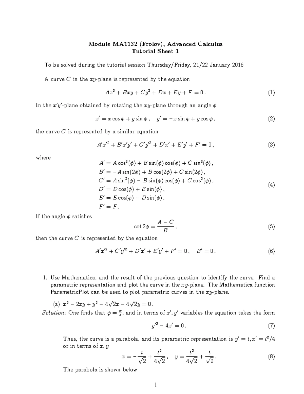 MA1132 2015-2016 Problem Set 1 - Module MA1132 (Frolov), Advanced ...