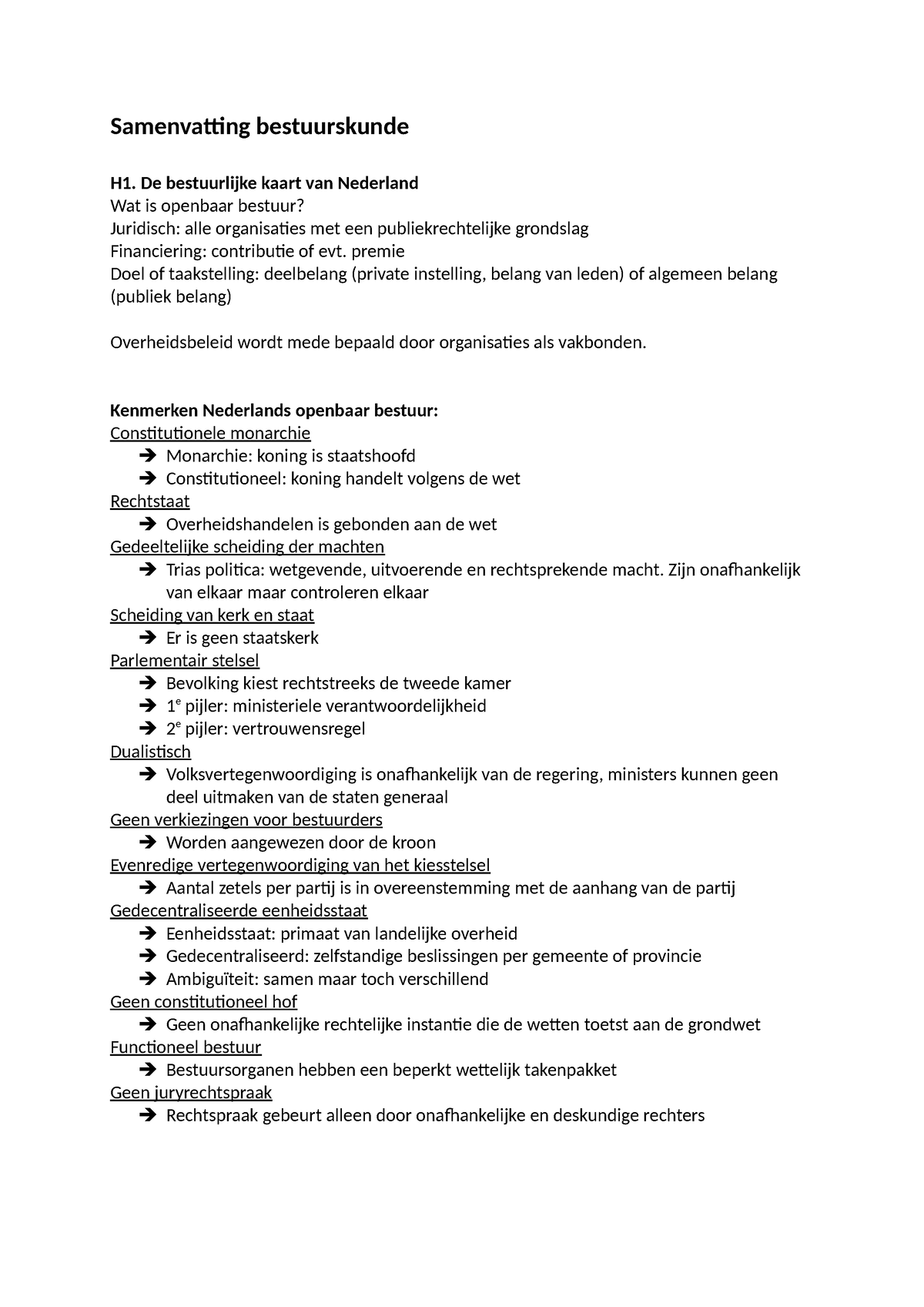 Aantekeningen Bestuurskunde - Samenvatting Bestuurskunde H1. De ...