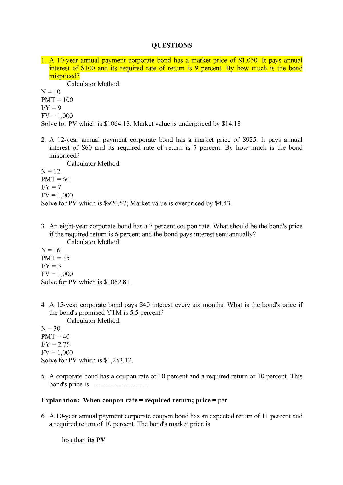 BOND AND Stock - Financial Management - QUESTIONS A 10-year annual ...