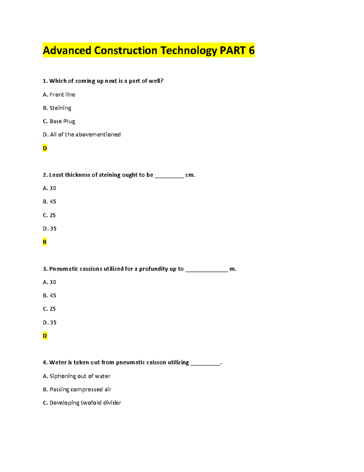 Advanced Construction Technology PART 6 - Which of coming up next is a ...