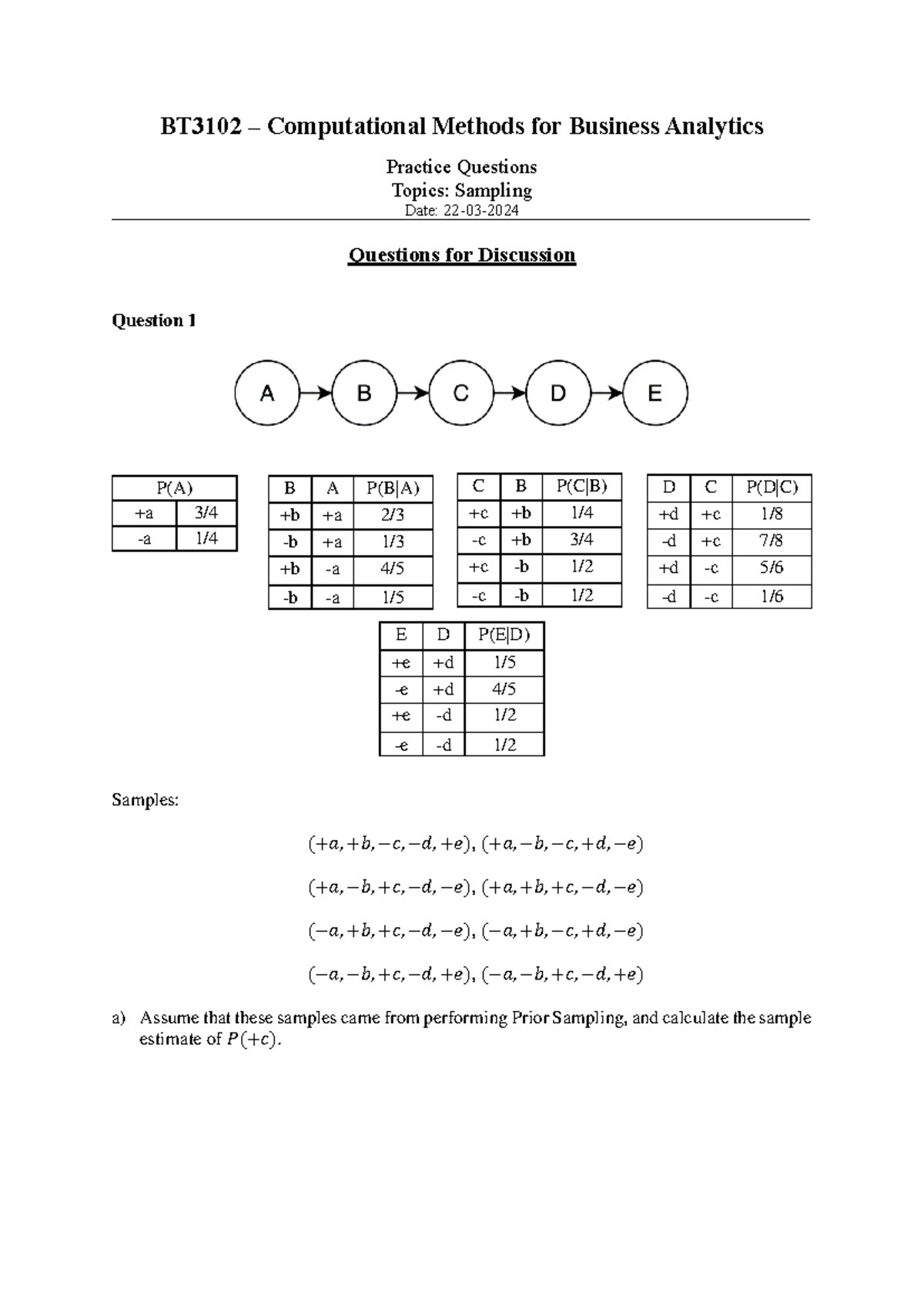 BT3102 tutorial 8 - tut 8 - BT3102 – Computational Methods for Business ...