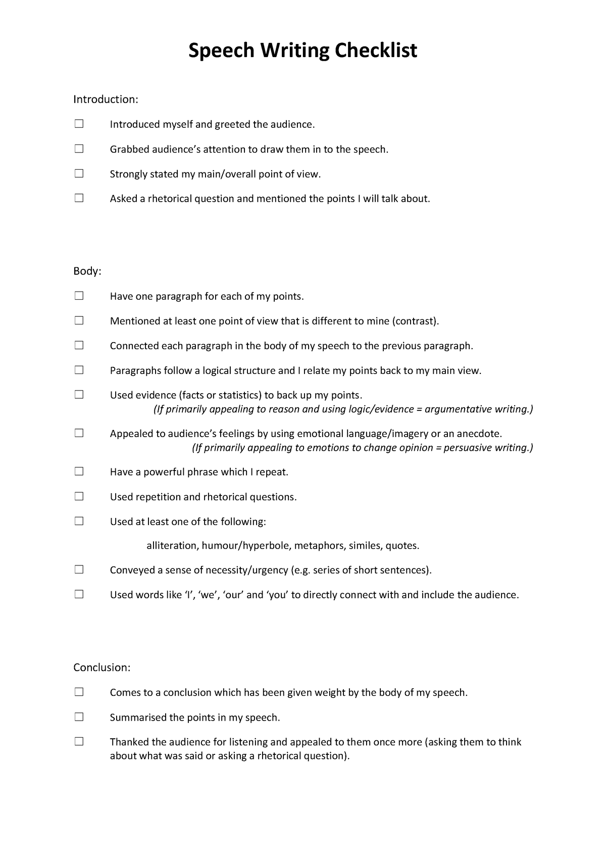 speech-writing-checklist-for-students-speech-writing-checklist