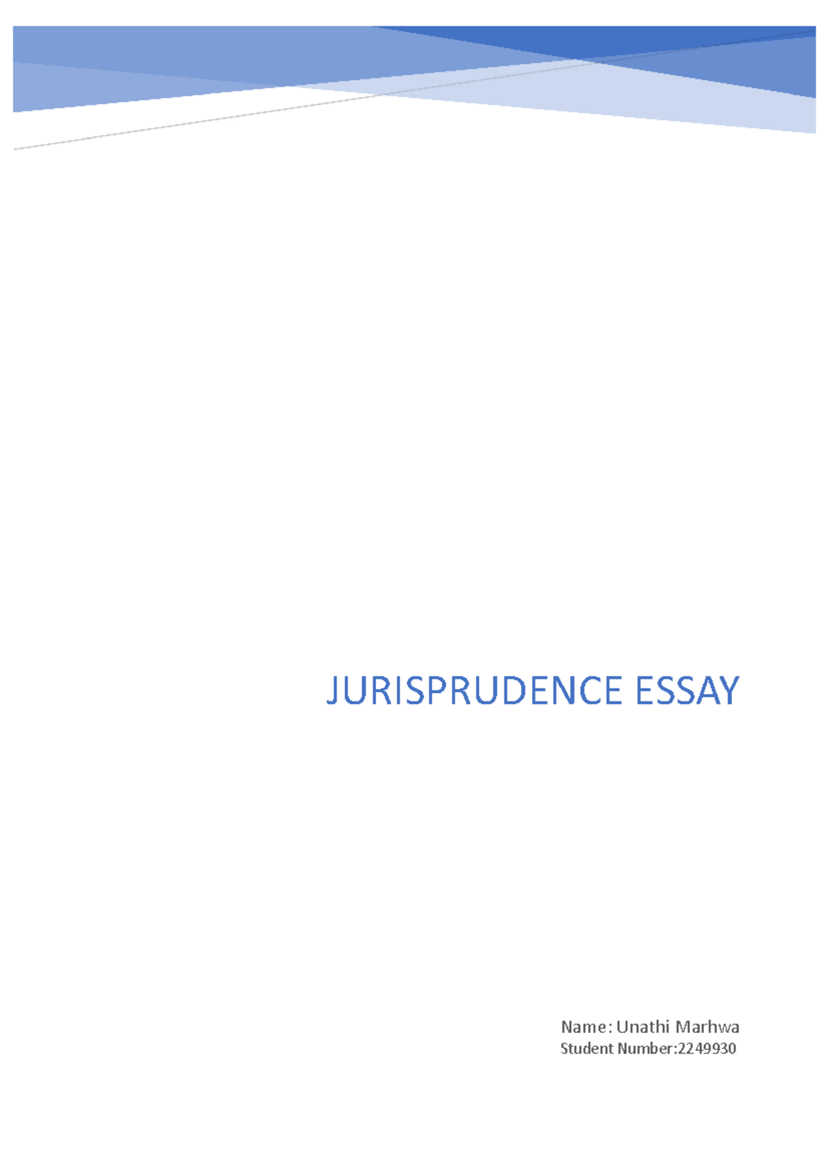 Jurisprudence essay notes Name Unathi Marhwa Student Number
