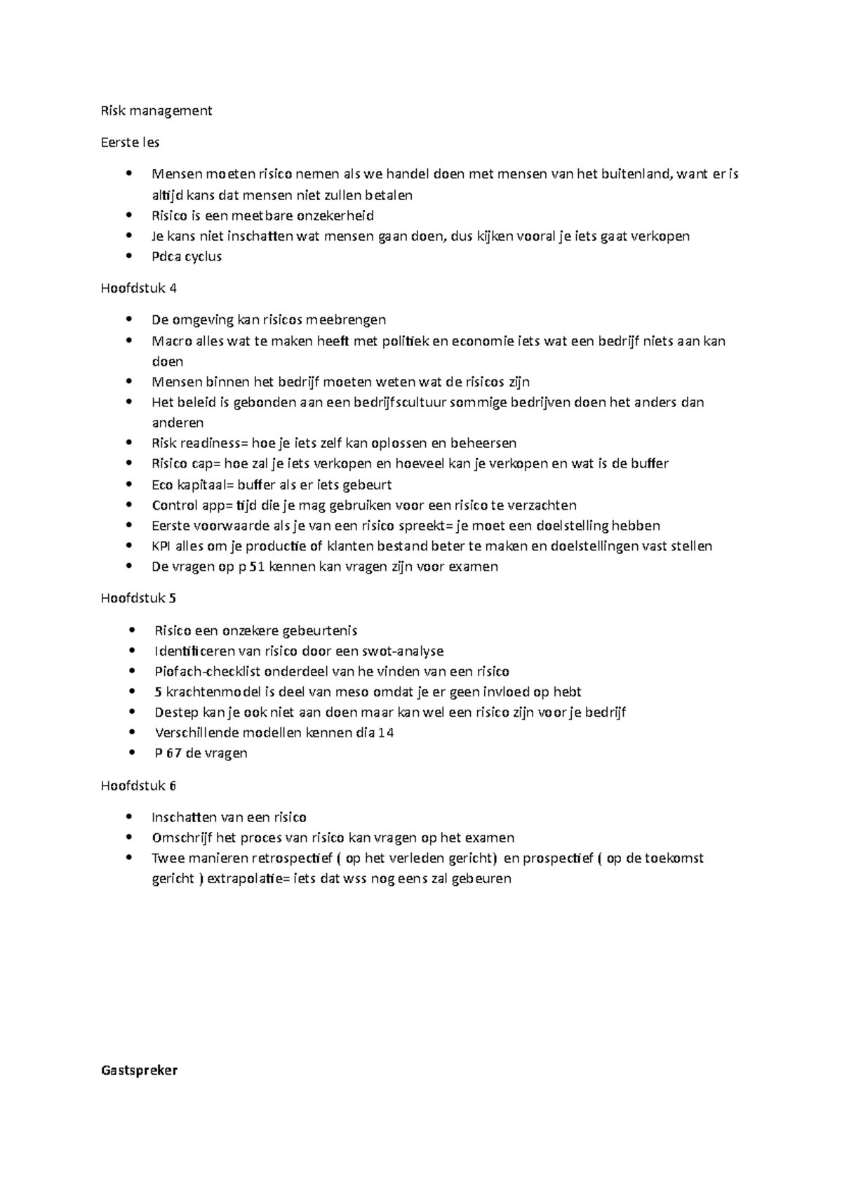 Risk managment notities - Risk management Eerste les Mensen moeten ...