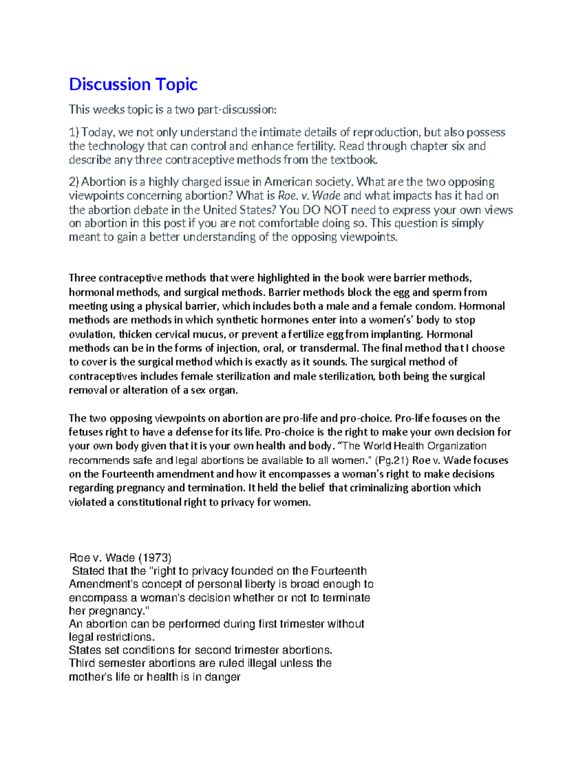 Health-100 Discussion 4 - Discussion Topic This weeks topic is a two ...