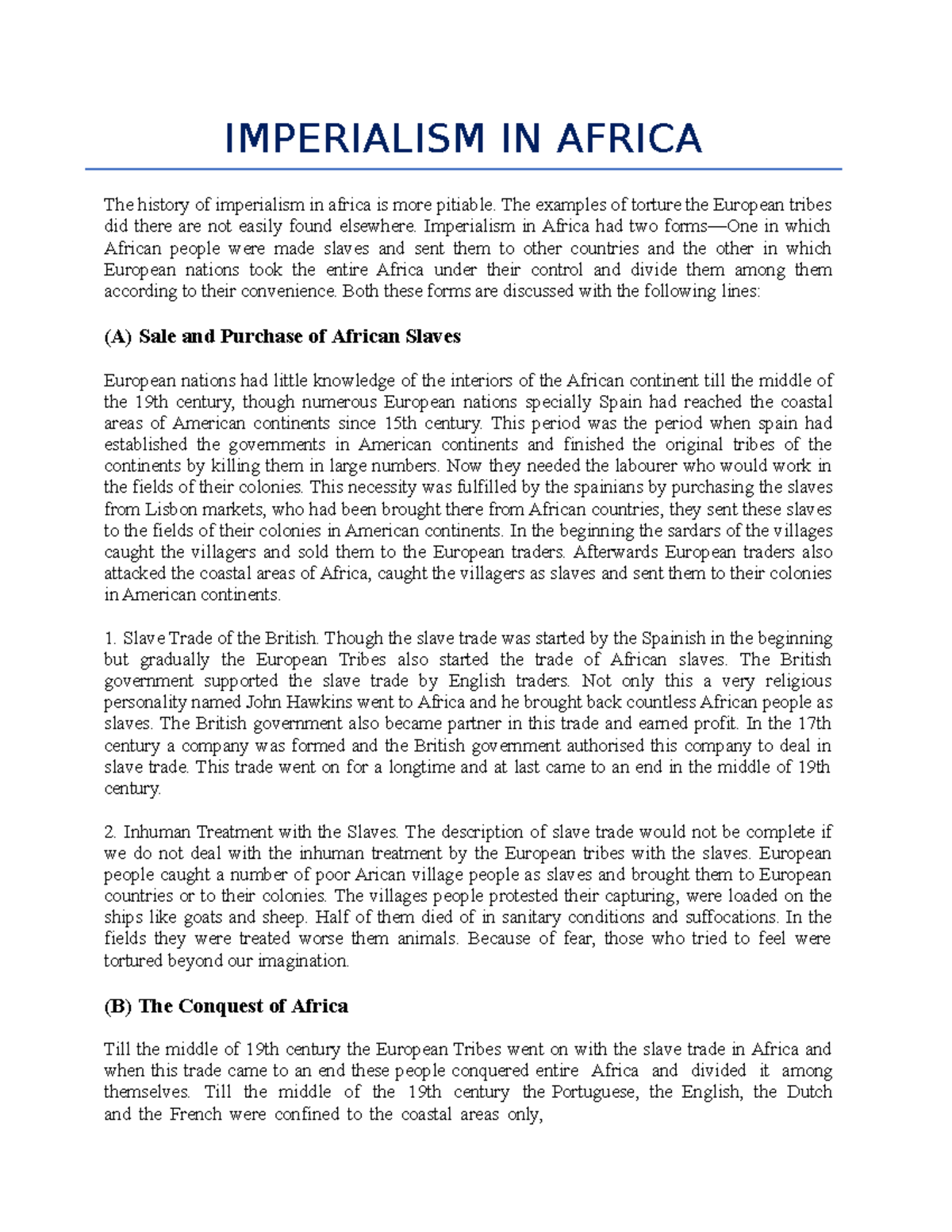 imperialism in africa essay questions