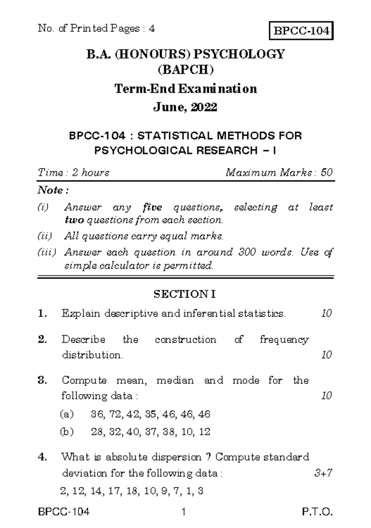 BPCC-104 - T. BPCC- B. (HONOURS) PSYCHOLOGY (BAPCH) Term-End ...