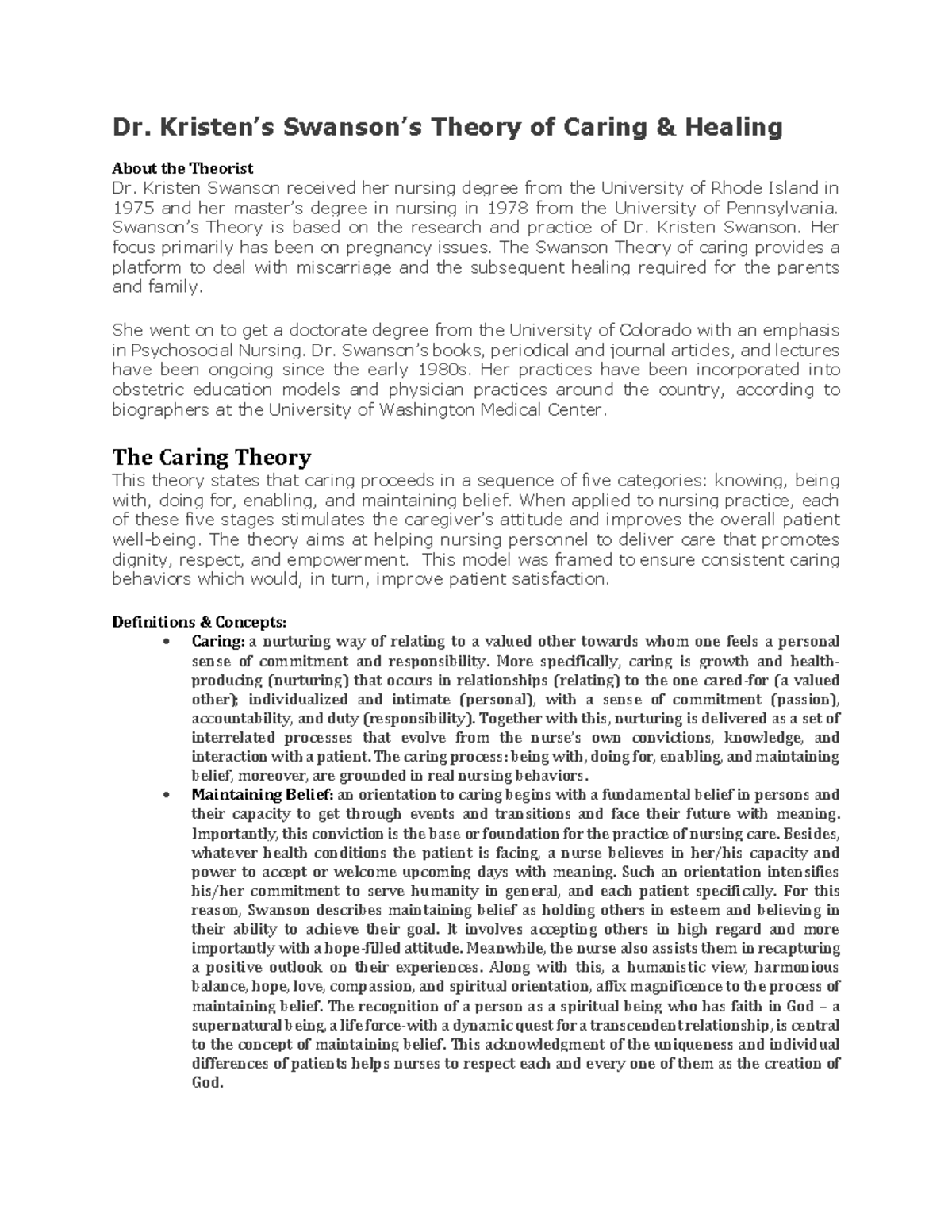 6 Kristen Swanson - Tfn notes for nursing theorists - Dr. Kristen’s ...