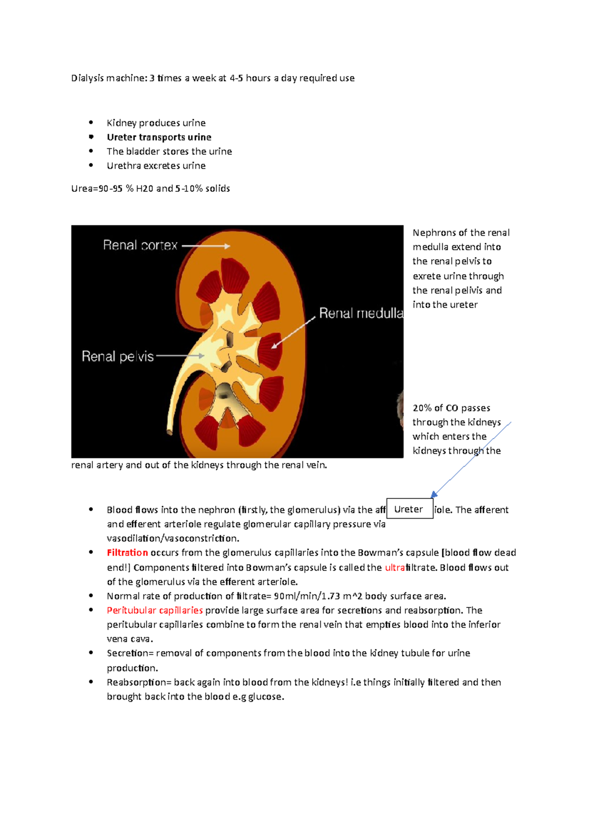 Renal phys notes Glomerular filtration Dialysis machine 3 times a