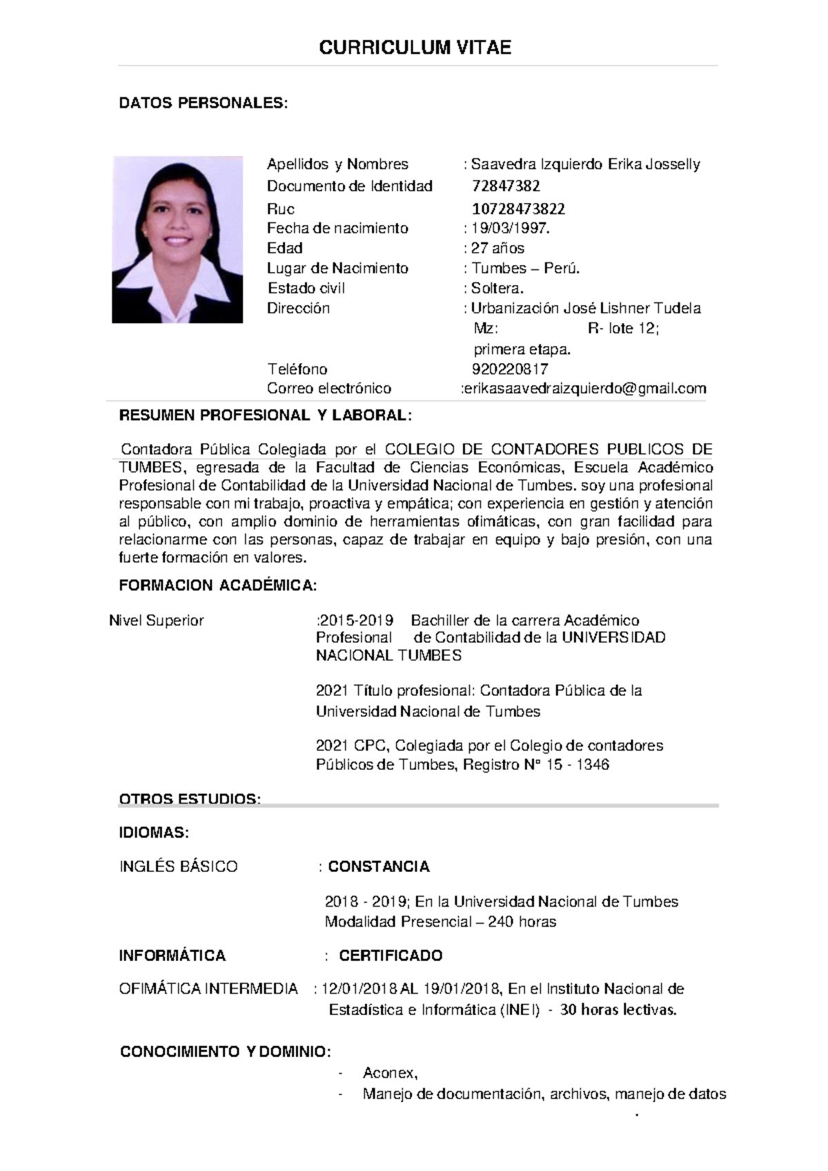 Curriculum+ Vitae+ Erika+ Saavedra - CURRICULUM VITAE DATOS PERSONALES ...