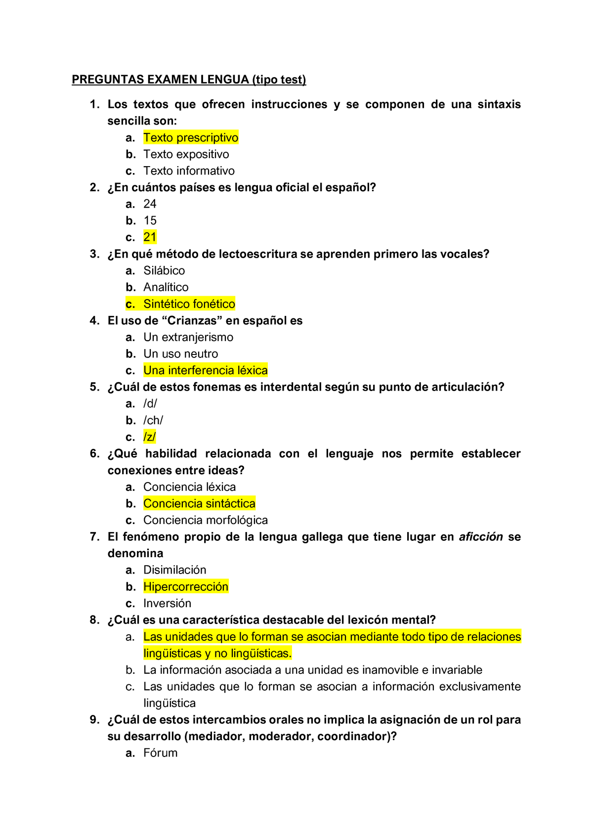 Preguntas Lengua - PREGUNTAS EXAMEN LENGUA (tipo Test) Los Textos Que ...