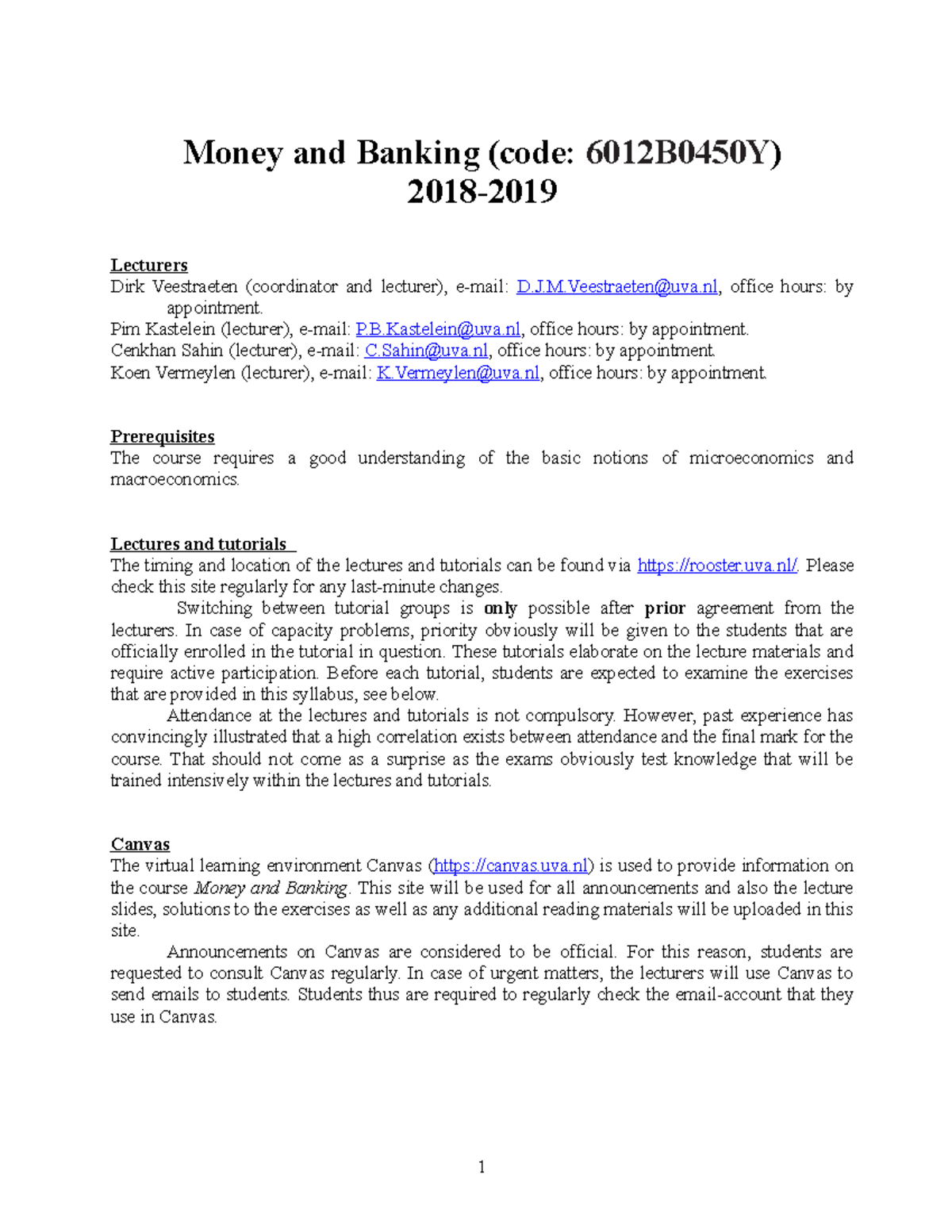 MB Syllabus 1819 Money and Banking (code 6012B0450Y) 20182019