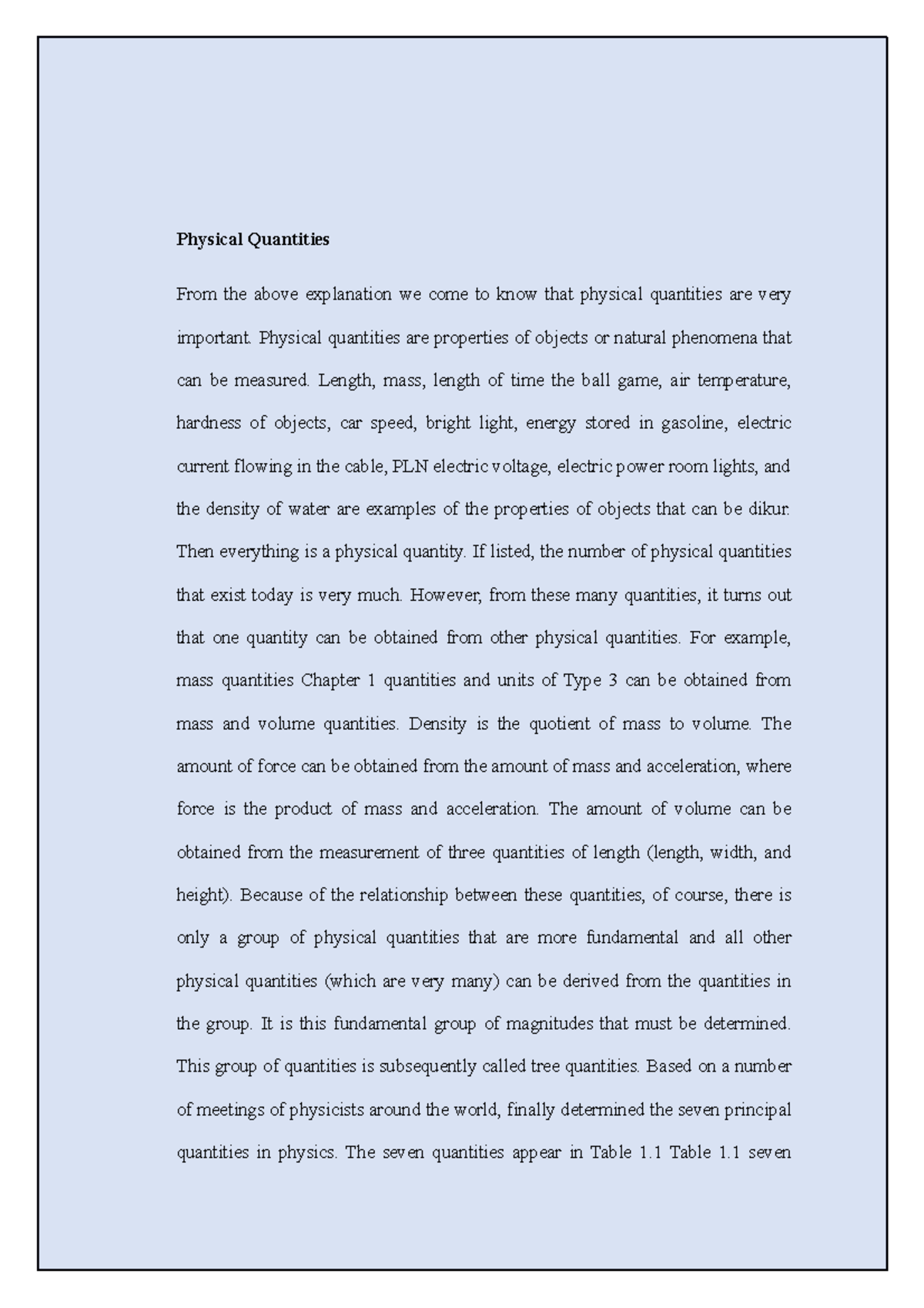 Study Notes - Physical Quantities - Physical Quantities From the above ...